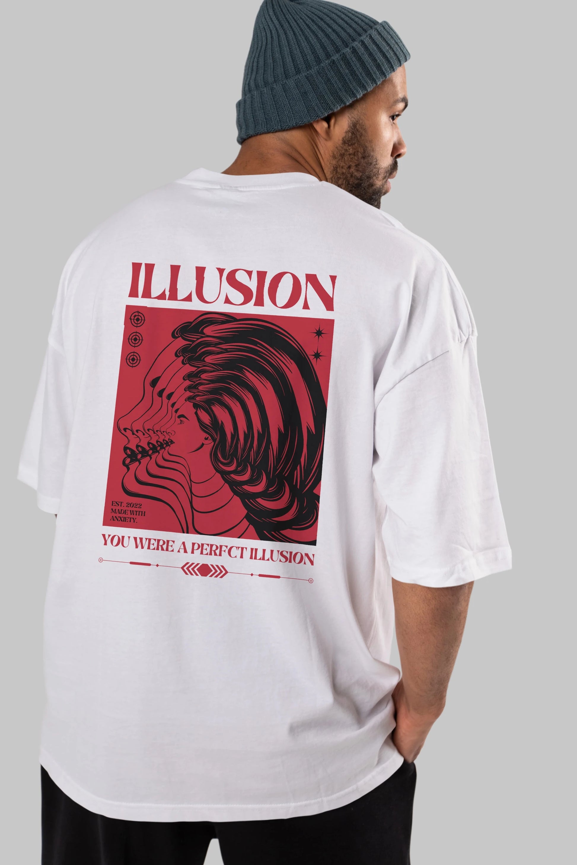 Illusion Streetwear Arka Baskılı Oversize t-shirt Erkek Kadın Unisex