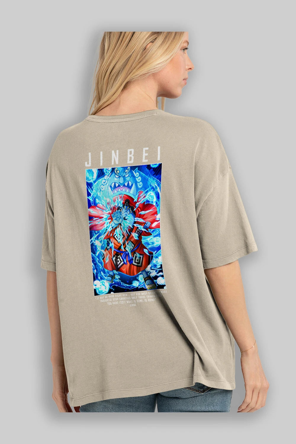 Jinbei Anime Arka Baskılı Oversize t-shirt Erkek Kadın Unisex %100 pamuk tişort