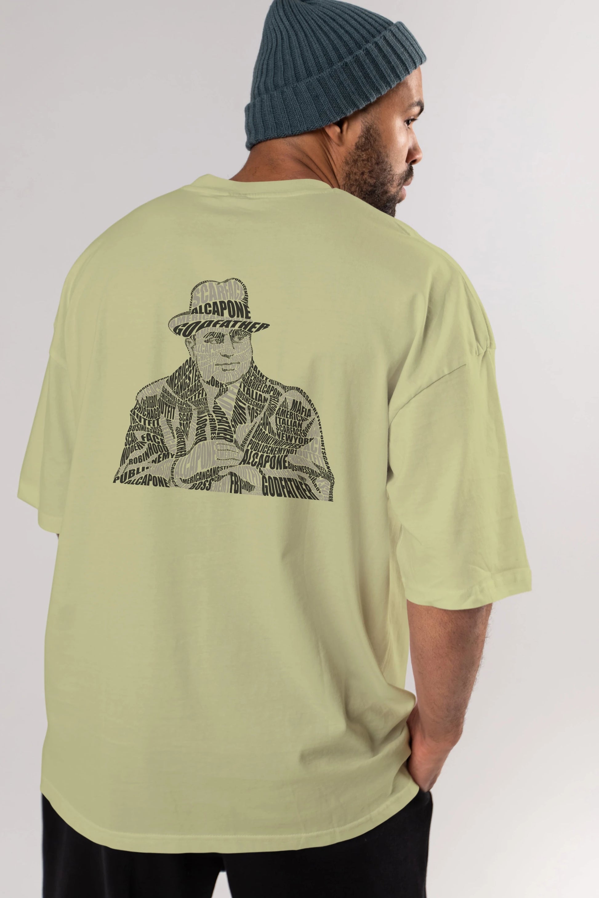 Al Capone Calligram Arka Baskılı Oversize t-shirt %100 pamuk Erkek Kadın Unisex