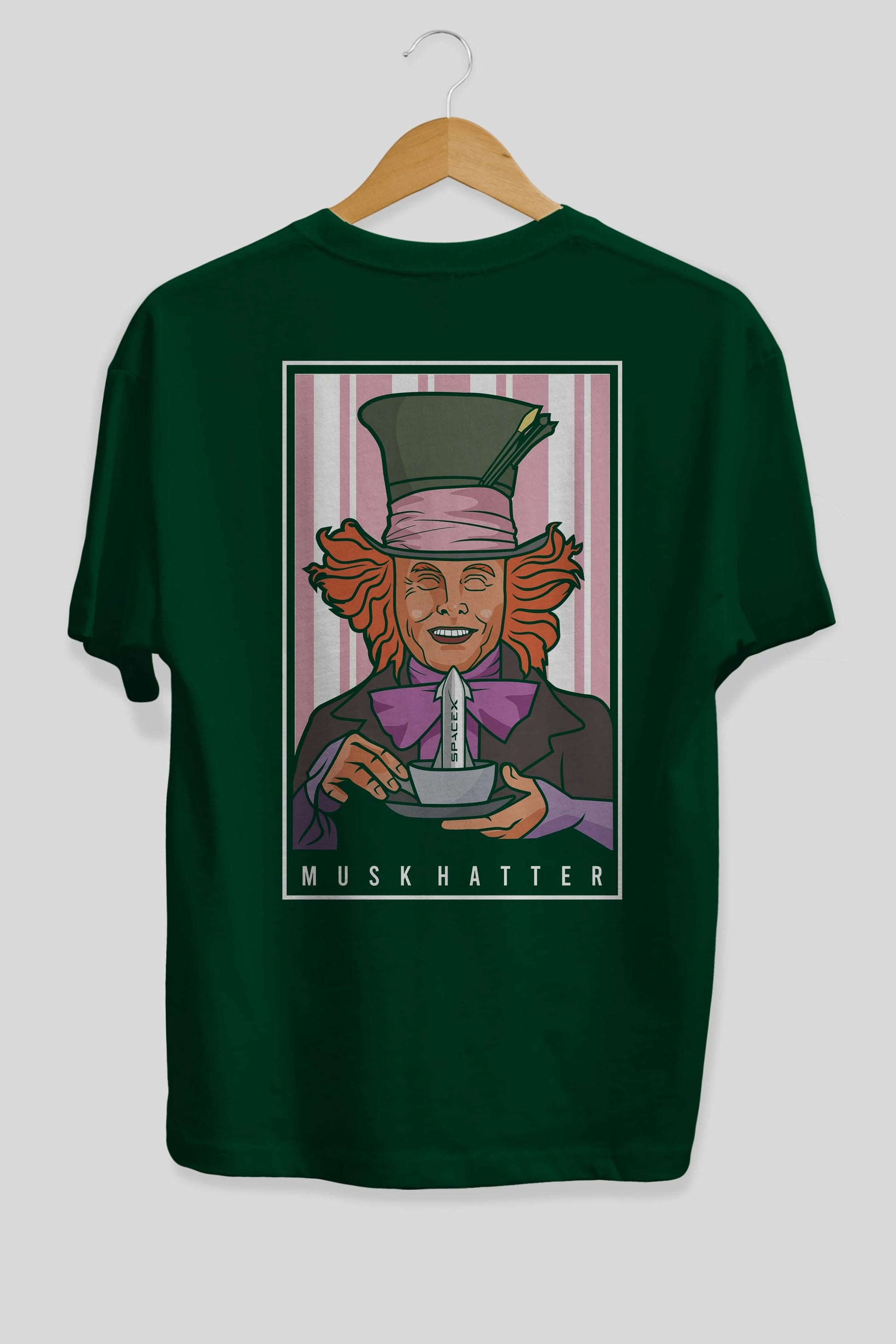 Mad Hatter Elon Musk Arka Baskılı Oversize t-shirt Erkek Kadın Unisex %100 Pamuk tişort