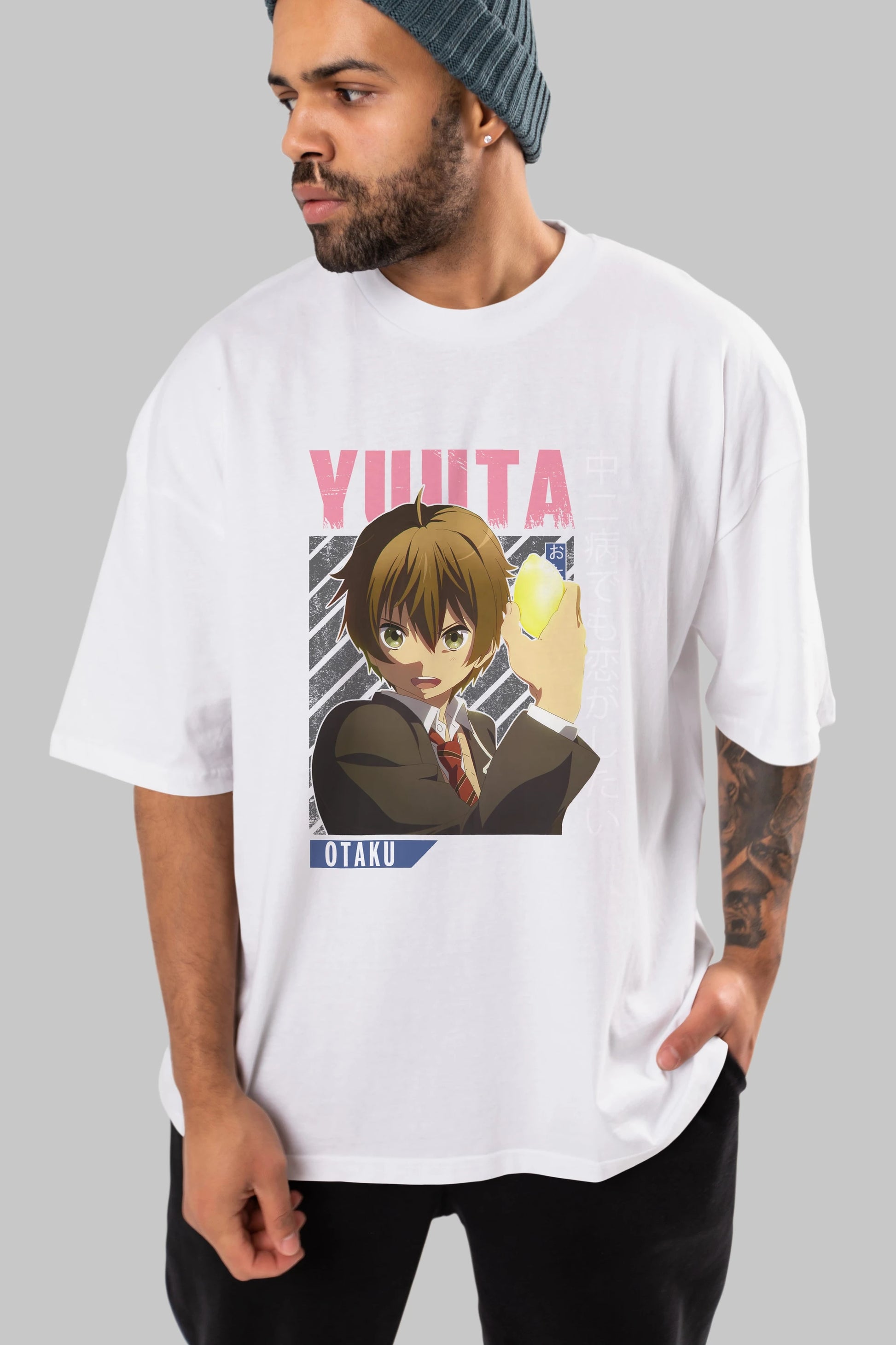 Yuuta Togashi 2 Anime Ön Baskılı Oversize t-shirt %100 pamuk Erkek Kadın Unisex