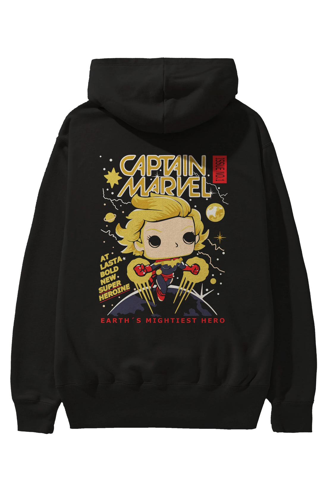 Captain Marvel Arka Baskılı Hoodie Oversize Kapüşonlu Sweatshirt Erkek Kadın Unisex