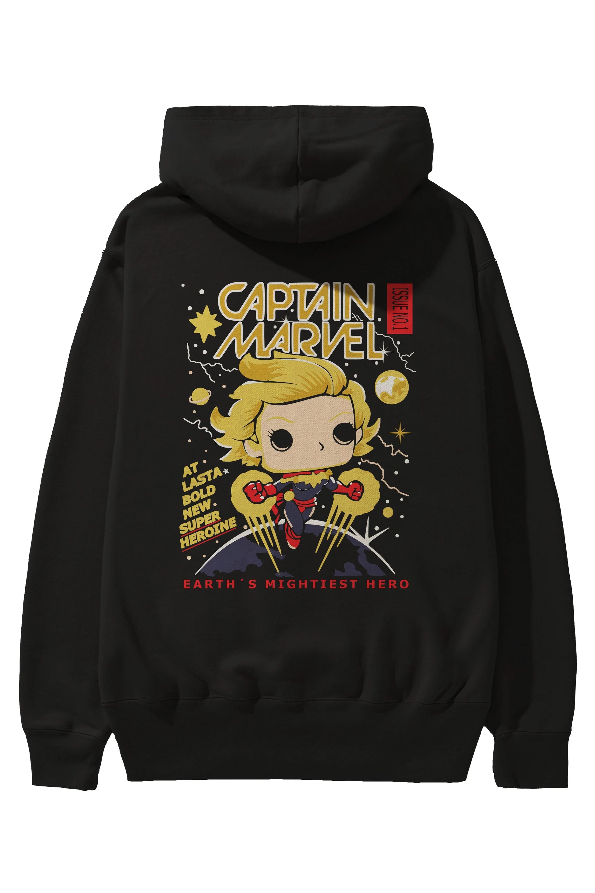 Captain Marvel Arka Baskılı Hoodie Oversize Kapüşonlu Sweatshirt Erkek Kadın Unisex