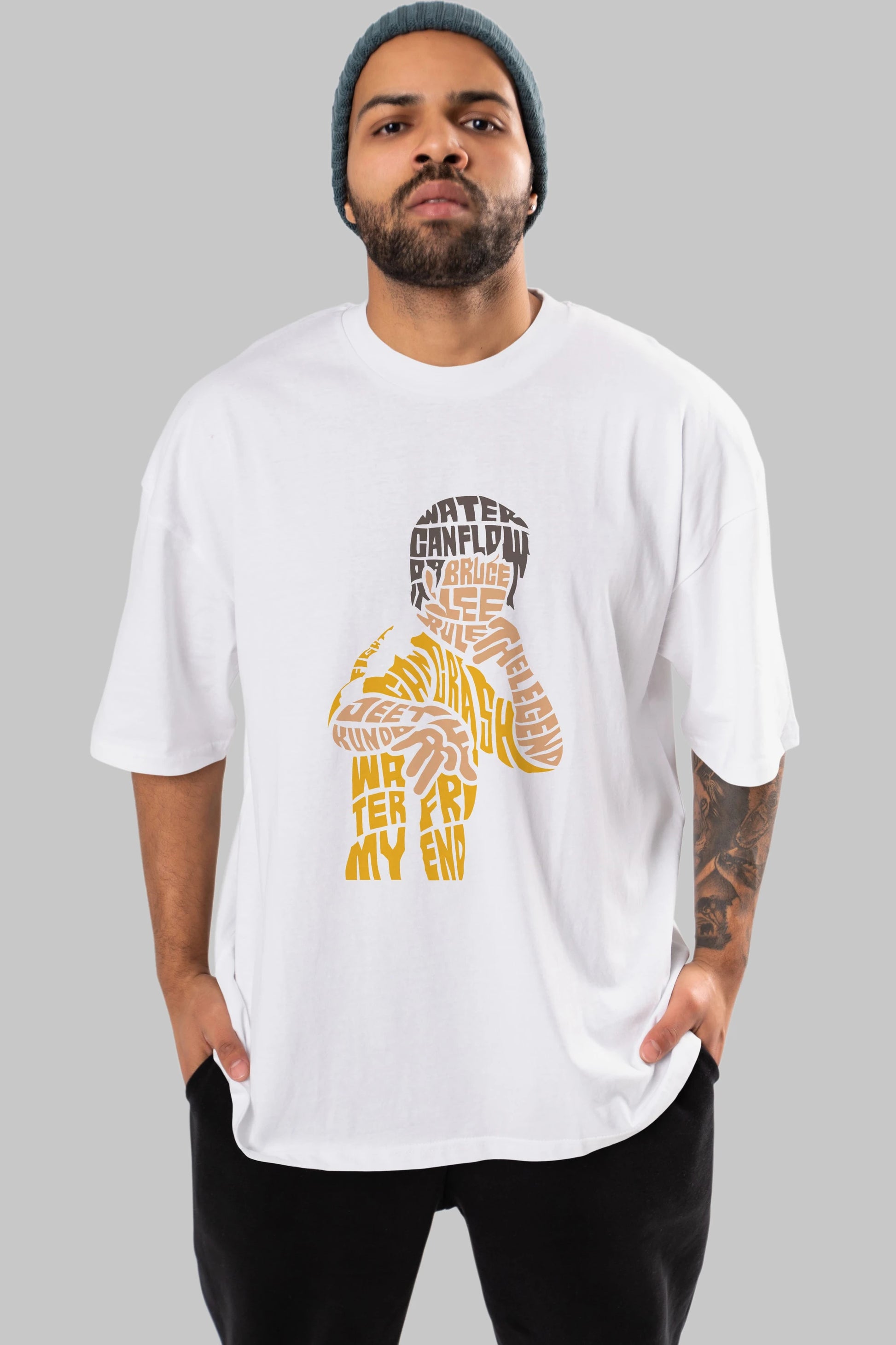 Bruce Lee Ön Baskılı Oversize t-shirt %100 pamuk Erkek Kadın Unisex