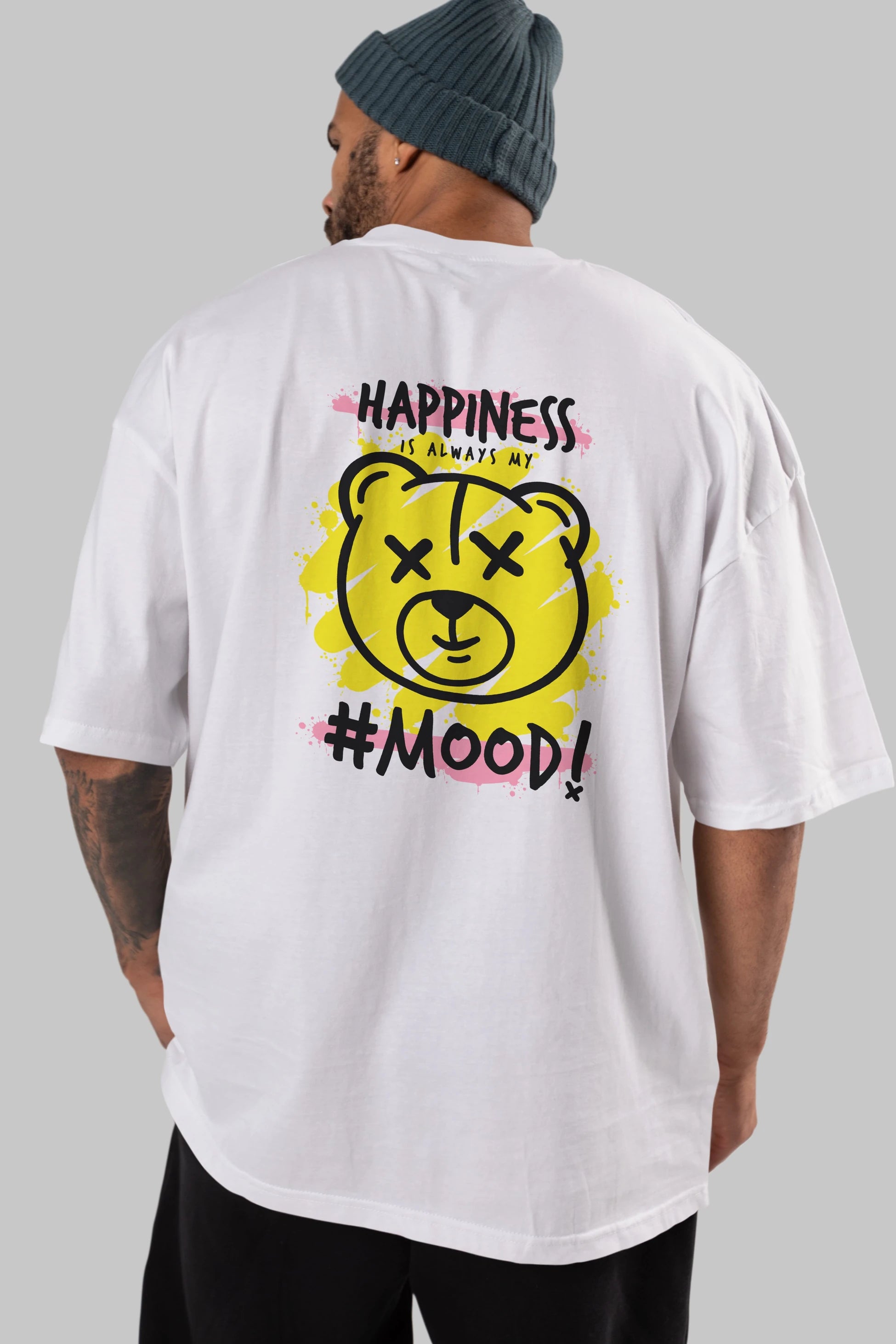 Happiness Mood Bear Arka Baskılı Oversize t-shirt Erkek Kadın Unisex