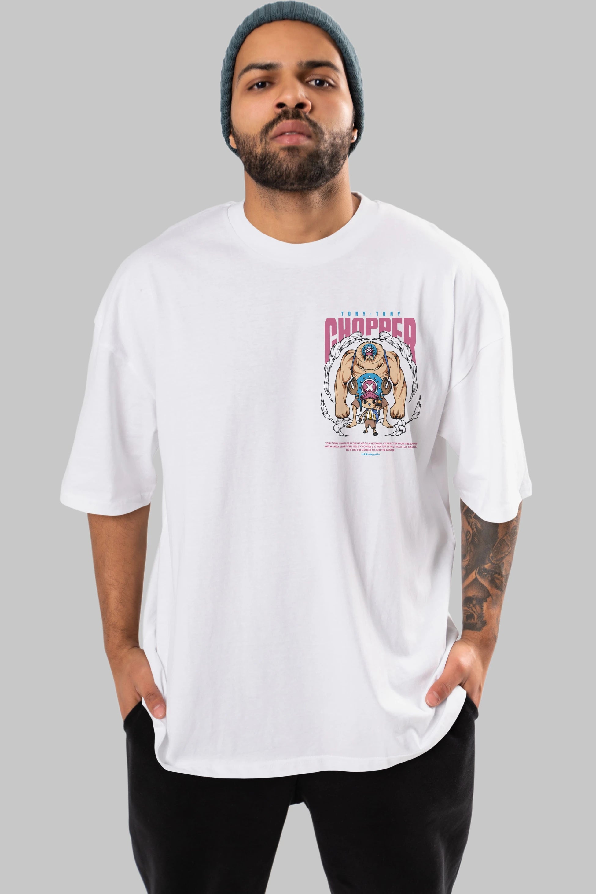 Tony Tony Chopper Ön Sol Baskılı Oversize t-shirt Erkek Kadın Unisex %100 Pamuk Bisiklet Yaka tişort