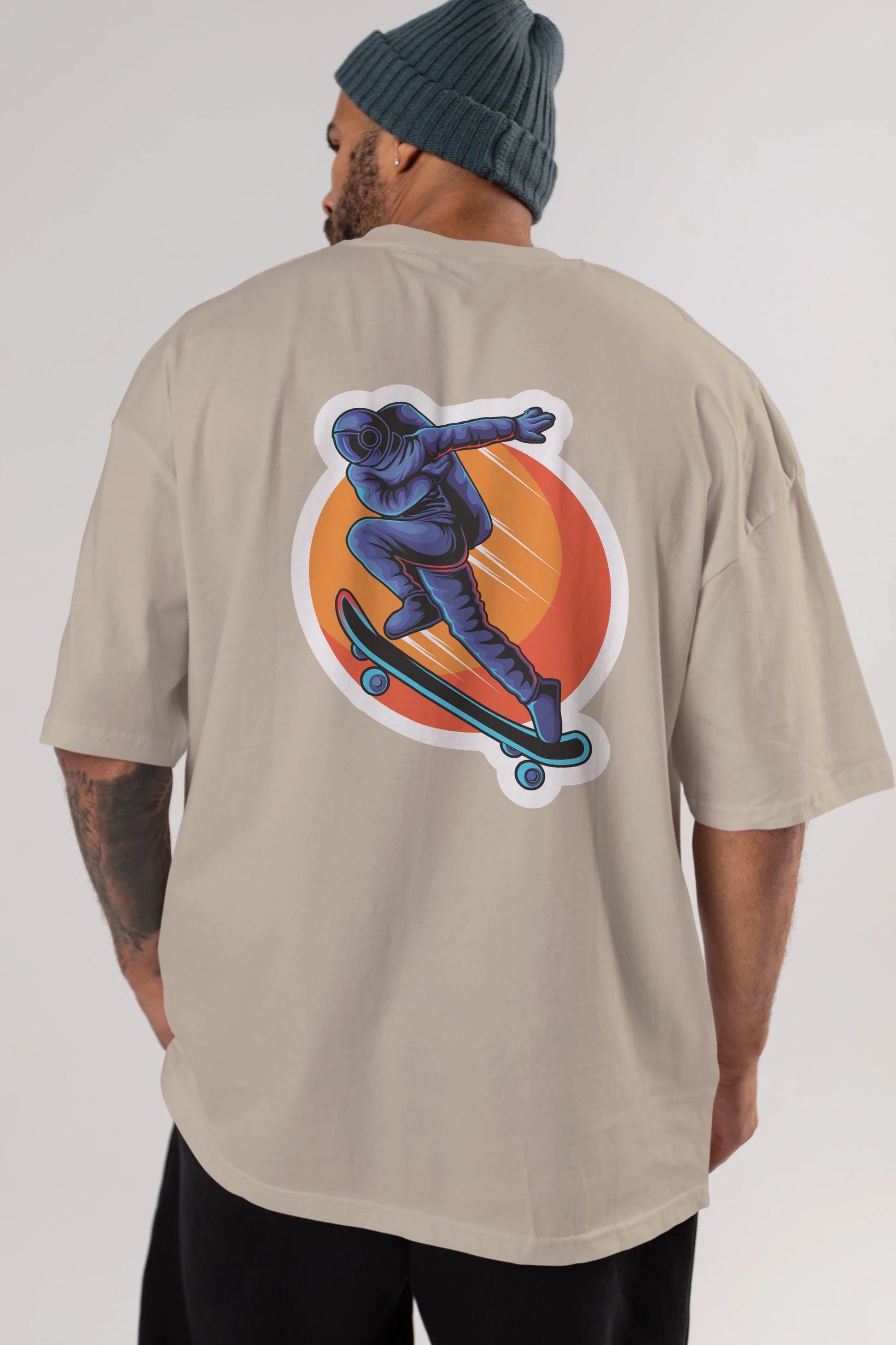 Astroskate Run Sticker Arka Baskılı Oversize t-shirt Erkek Kadın Unisex