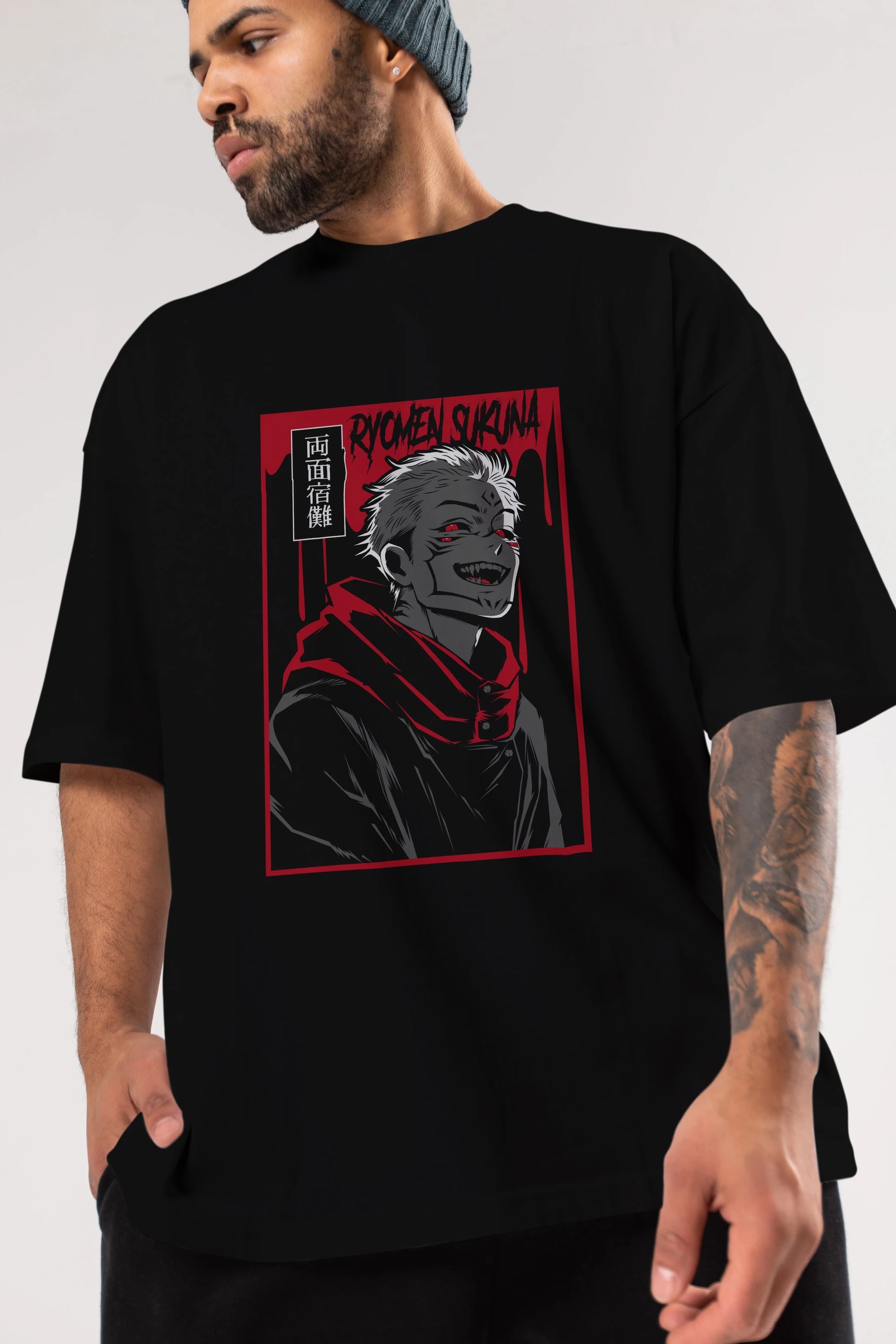 SUKUNA Anime Ön Baskılı Oversize t-shirt %100 pamuk Erkek Kadın Unisex
