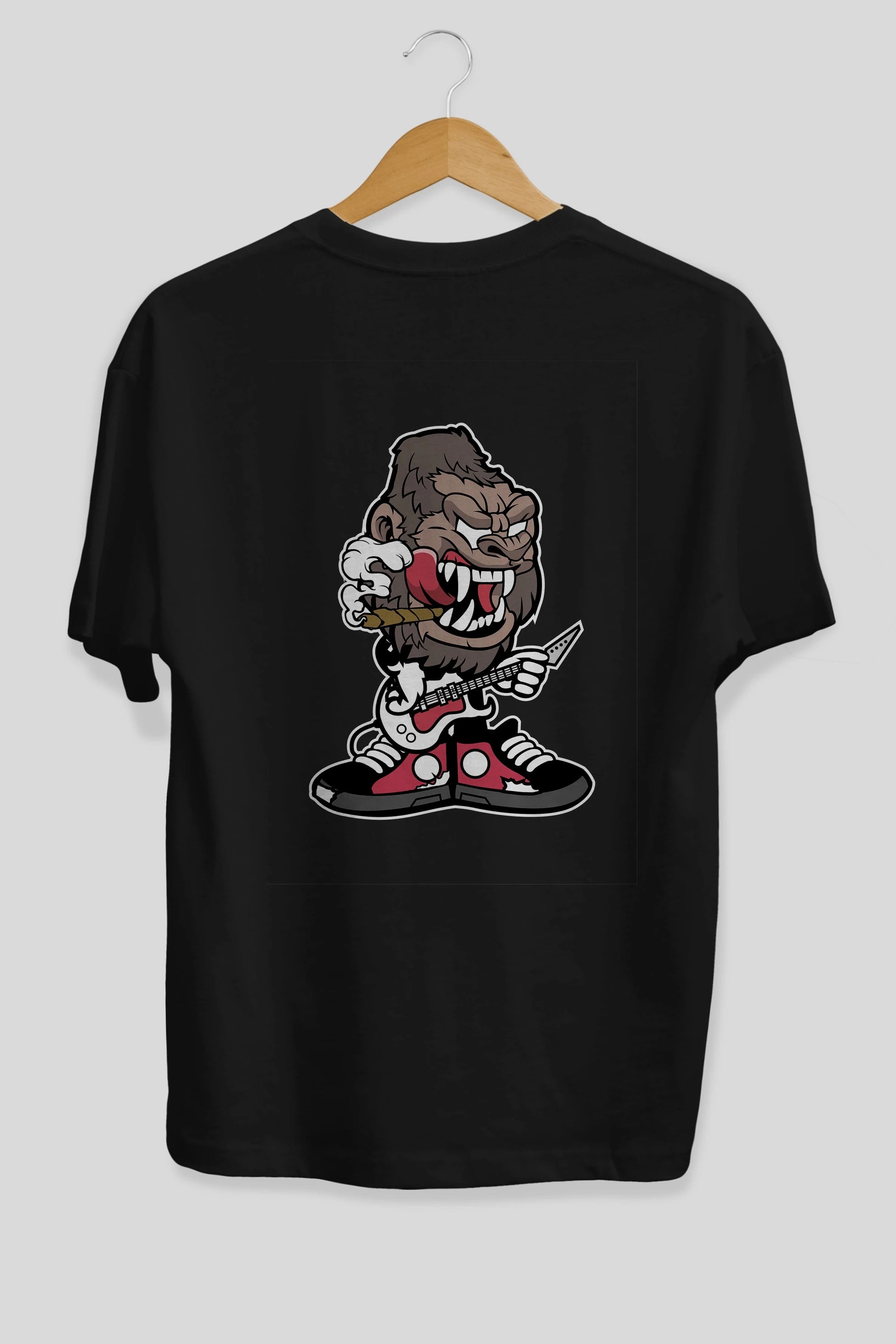 Gorilla Rock Star Arka Baskılı Oversize t-shirt Erkek Kadın Unisex %100 Pamuk tişort