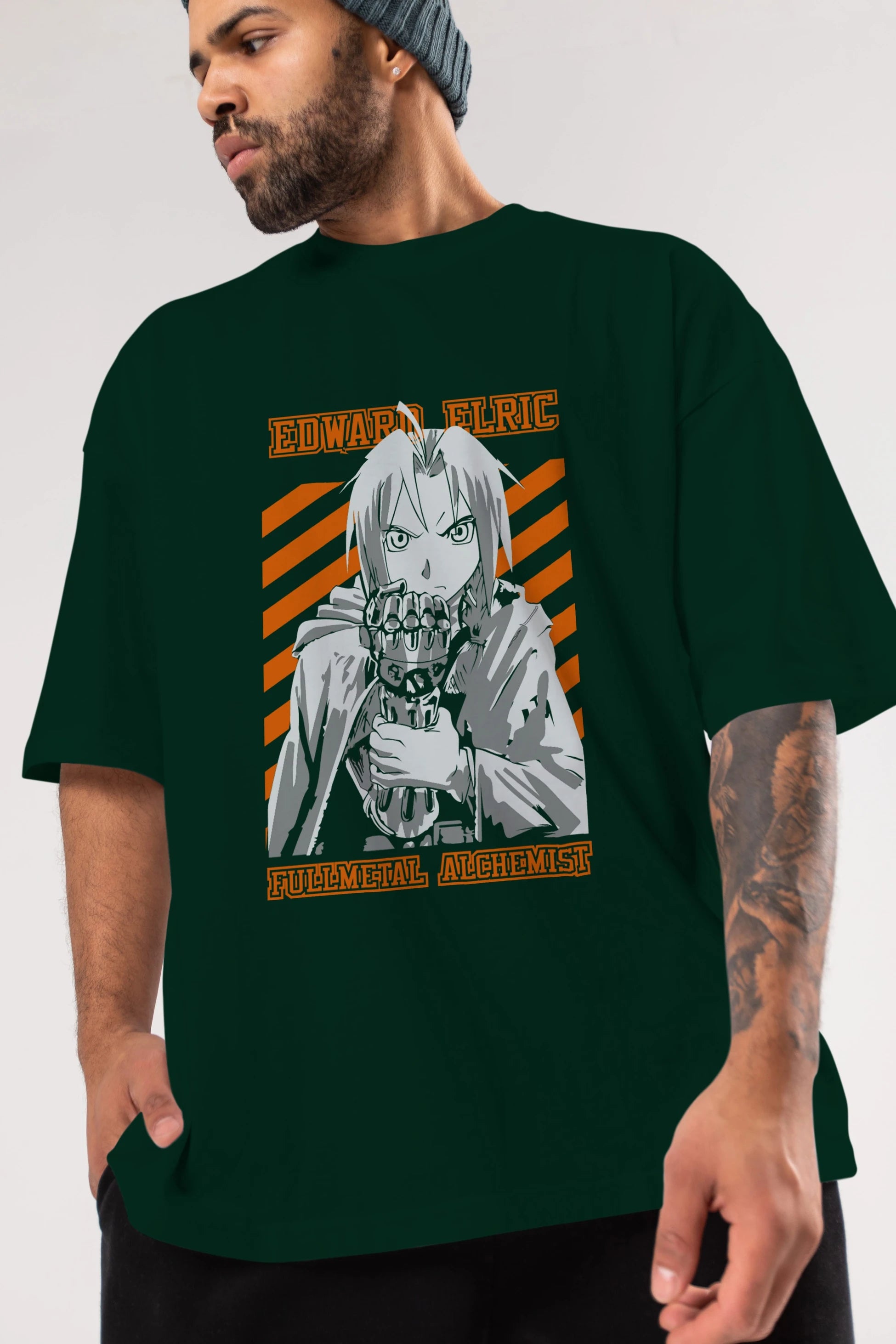 EDWARD ELRIC Anime Ön Baskılı Oversize t-shirt %100 pamuk Erkek Kadın Unisex