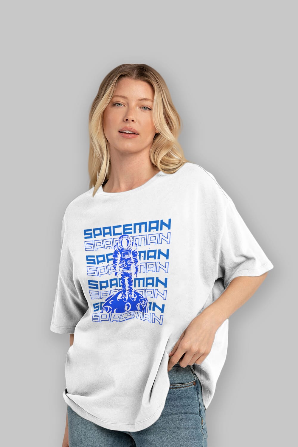 Spaceman Yazılı Ön Baskılı Oversize t-shirt Erkek Kadın Unisex