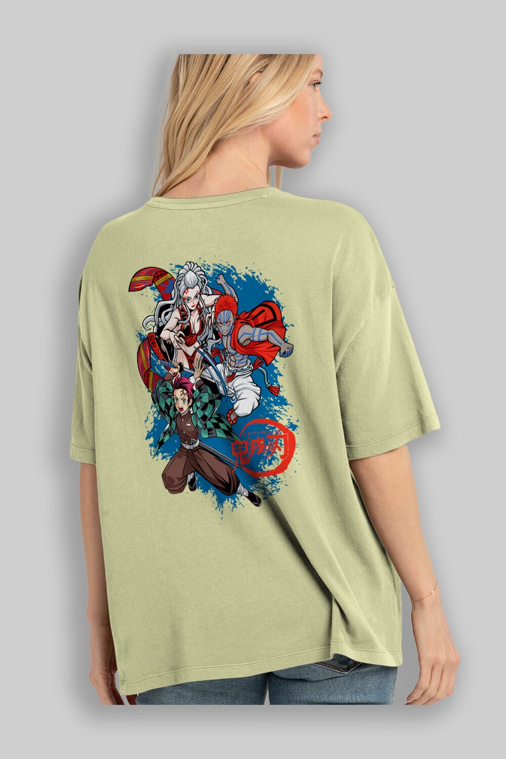 TANJIRO ,AKAZA,DAKI Anime Arka Baskılı Oversize t-shirt Erkek Kadın Unisex