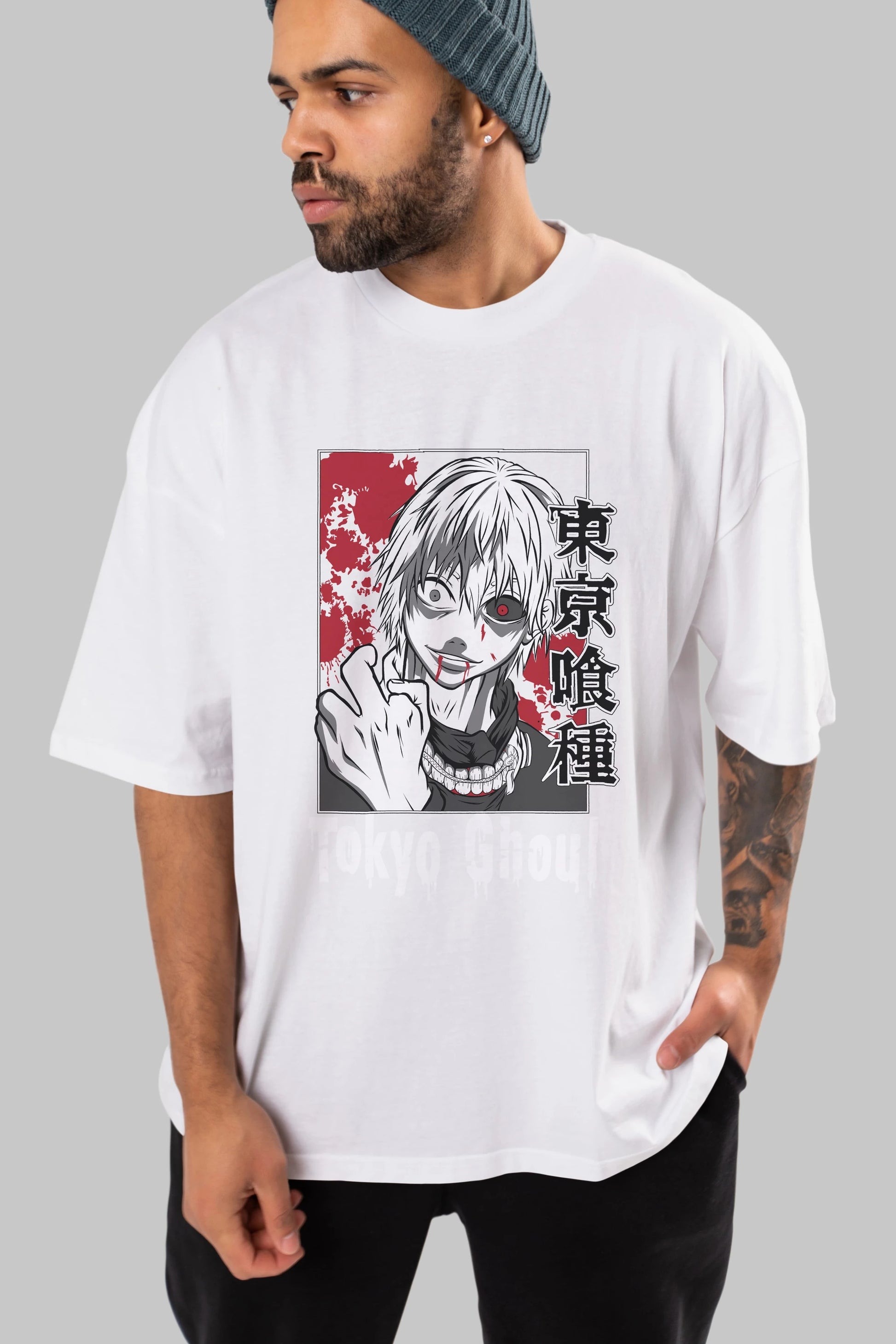Kaneki Ken TOKYO GHOUL Anime Ön Baskılı Oversize t-shirt %100 pamuk Erkek Kadın Unisex