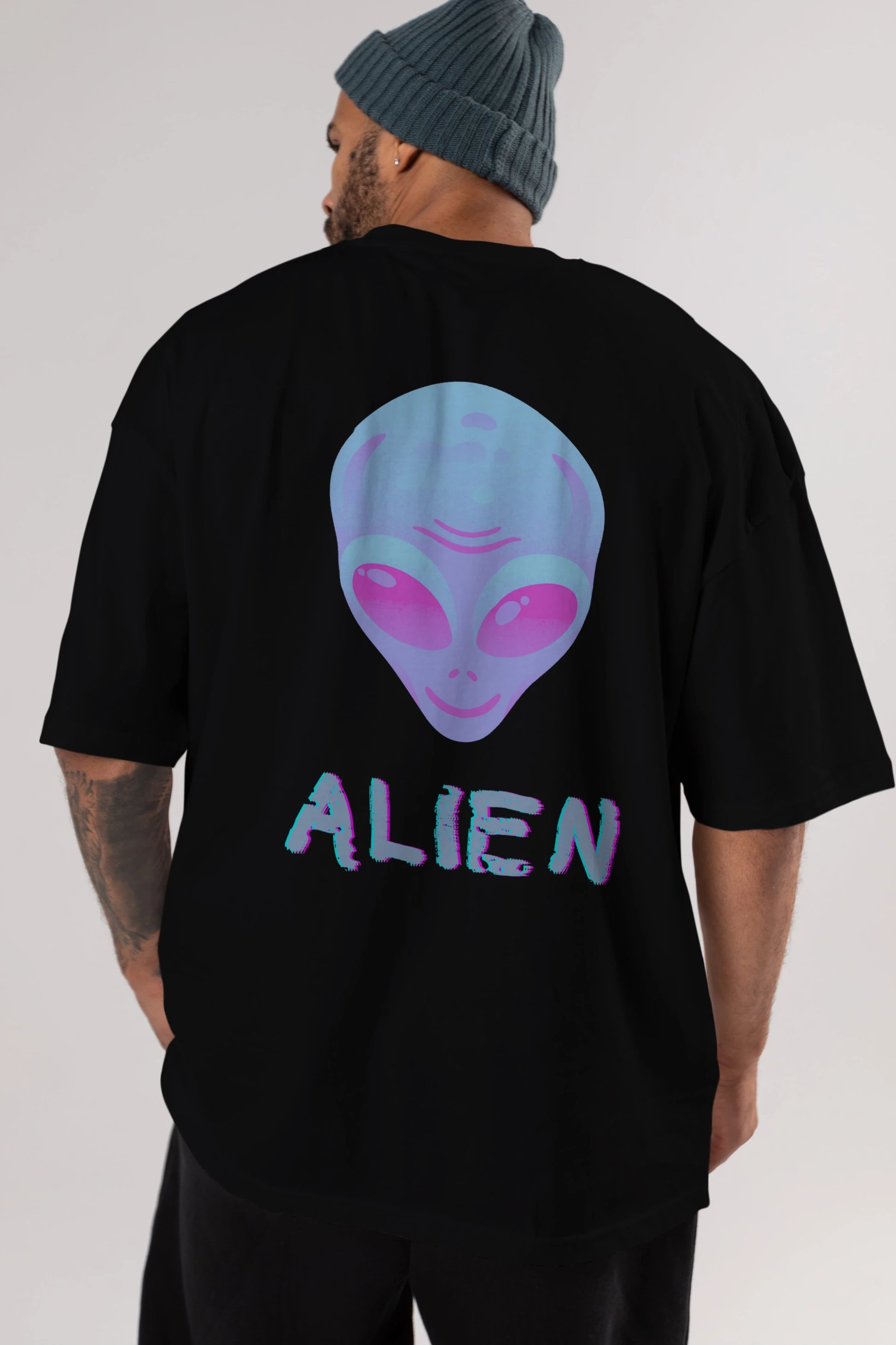 Alien Arka Baskılı Oversize t-shirt Erkek Kadın Unisex