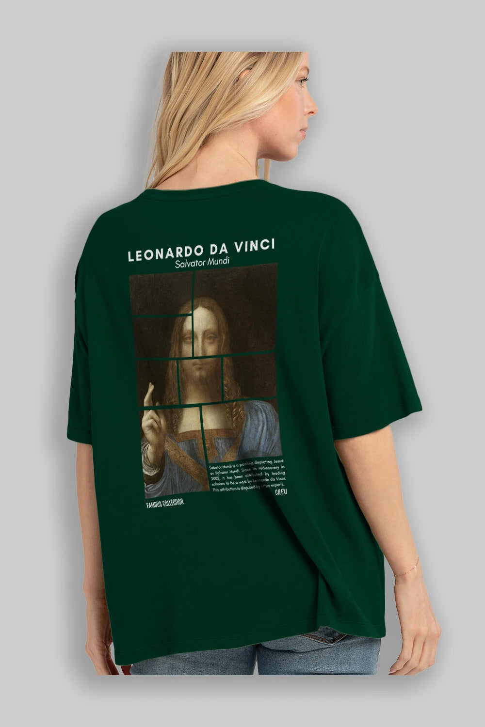 Salvador Mundi Arka Baskılı Oversize t-shirt Erkek Kadın Bisiklet Yaka Pamuk tişort