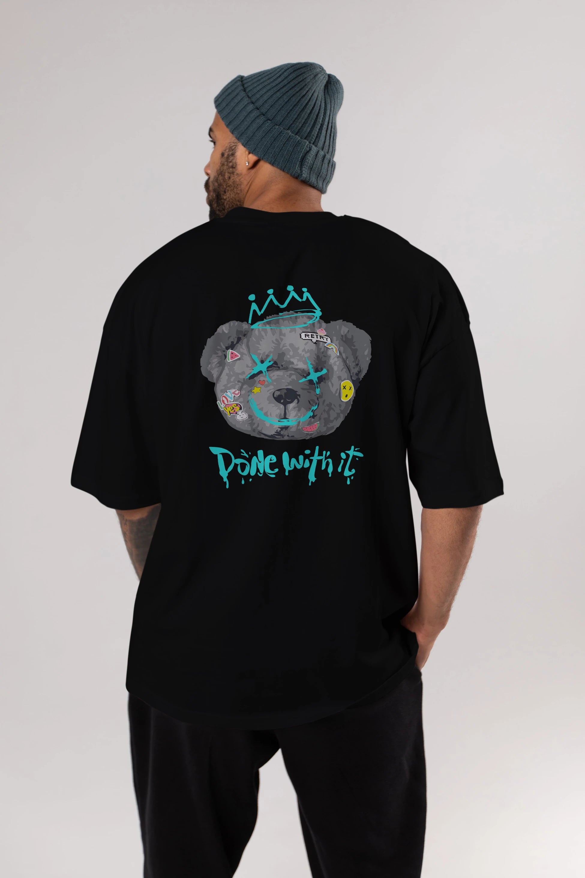 Done With it Bear Arka Baskılı Oversize t-shirt Erkek Kadın Unisex