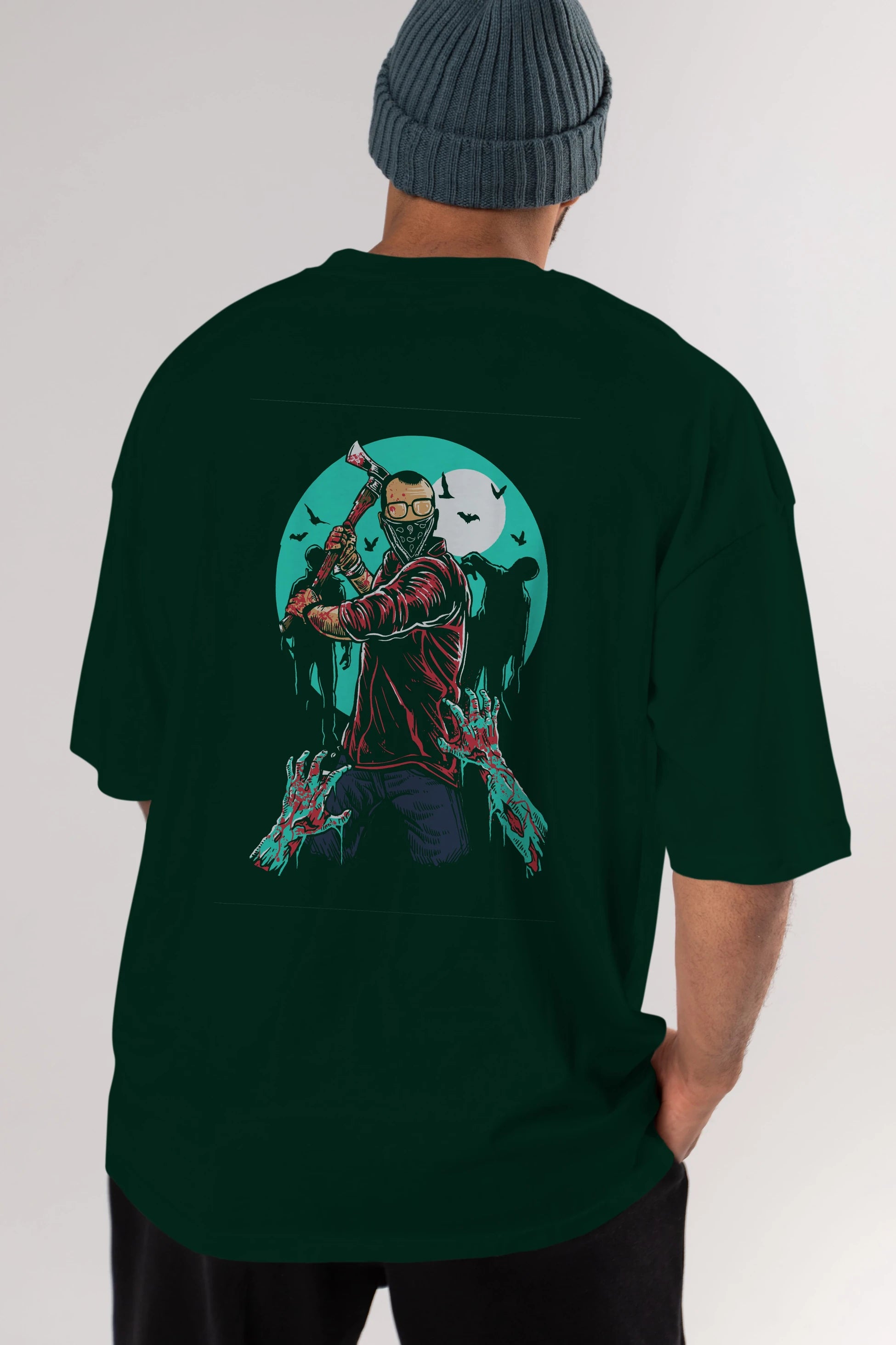 Zombie Killer Arka Baskılı Oversize t-shirt Erkek Kadın Unisex %100 Pamuk