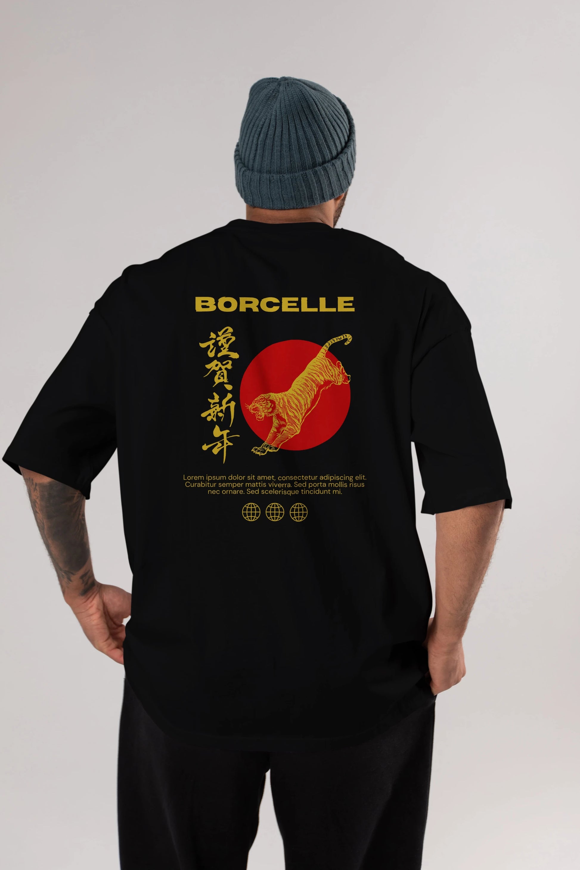 Borcelle Tiger Streetwear Arka Baskılı Oversize t-shirt Erkek Kadın Unisex