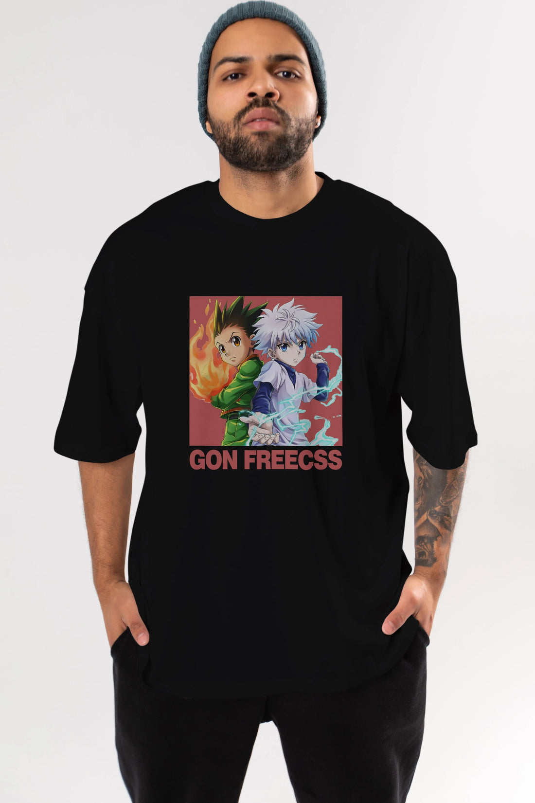 Gon Freecss HUNTER X HUNTER 4 Anime Ön Baskılı Oversize t-shirt %100 pamuk Erkek Kadın Unisex