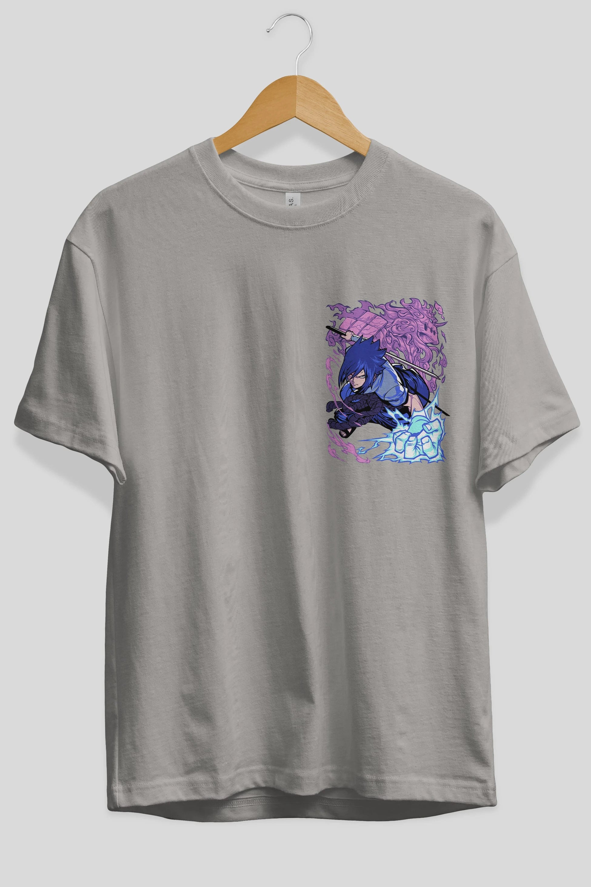 NARUTO SASUKE UCHIHA 2 Ön Sol Baskılı Oversize t-shirt Erkek Kadın Unisex %100 Pamuk Bisiklet Yaka tişort