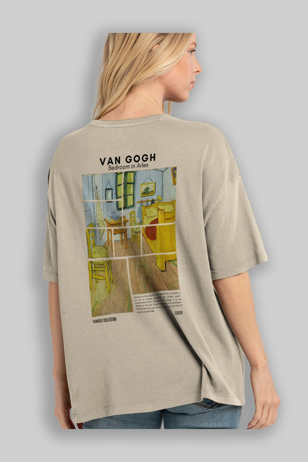 Van Gogh Arka Baskılı Oversize t-shirt Erkek Kadın Bisiklet Yaka Pamuk tişort