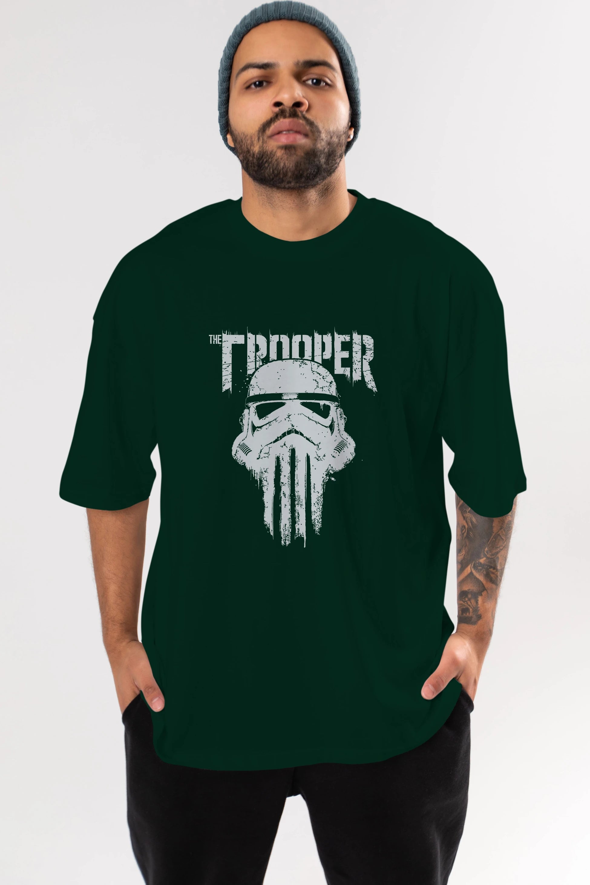The Trooper Ön Baskılı Oversize t-shirt Erkek Kadın Unisex %100 Pamuk Bisiklet Yaka tişort