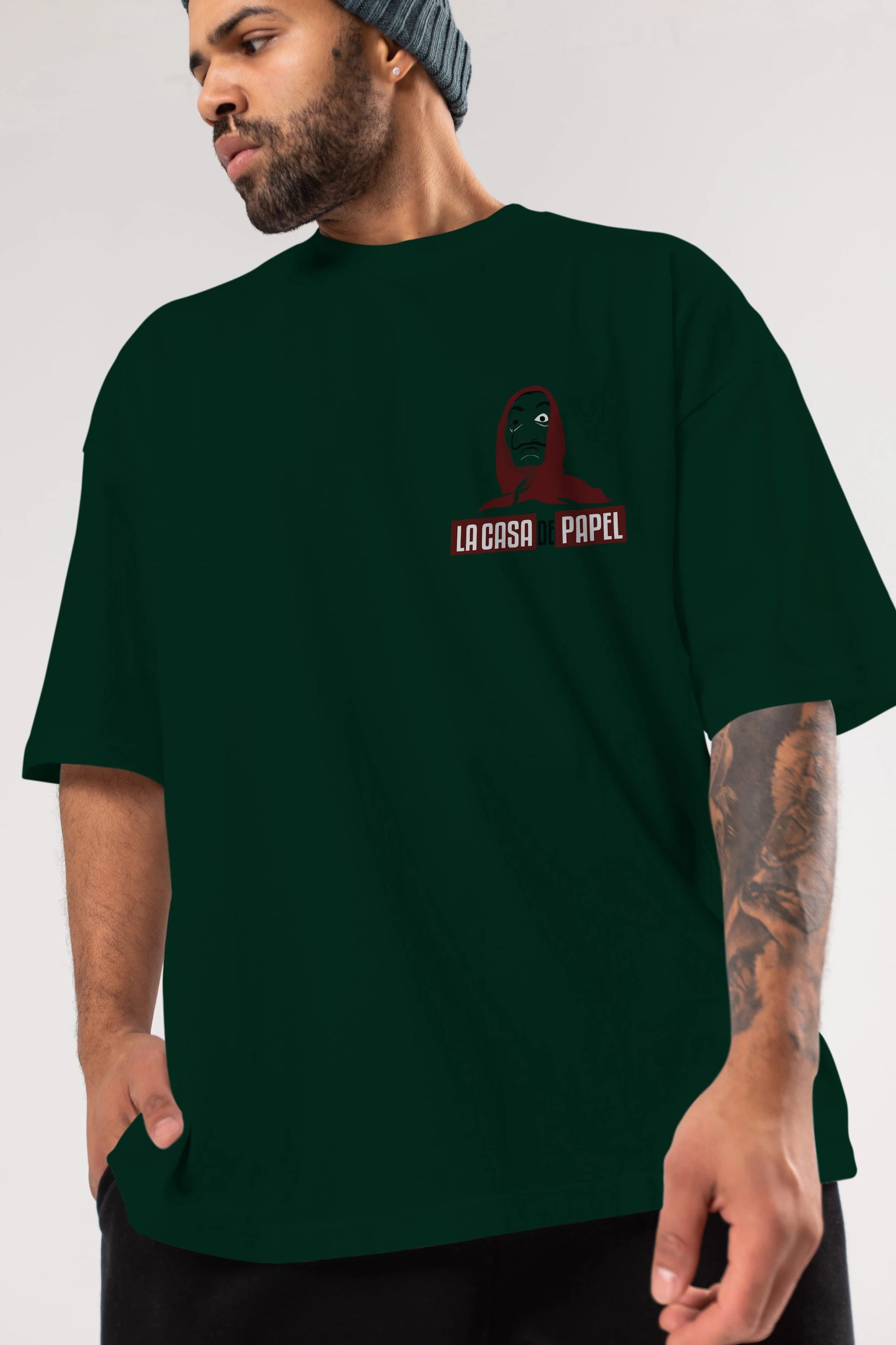 La Casa De Papel (1) Ön Sol Baskılı Oversize t-shirt Erkek Kadın Unisex %100 Pamuk Bisiklet Yaka tişort