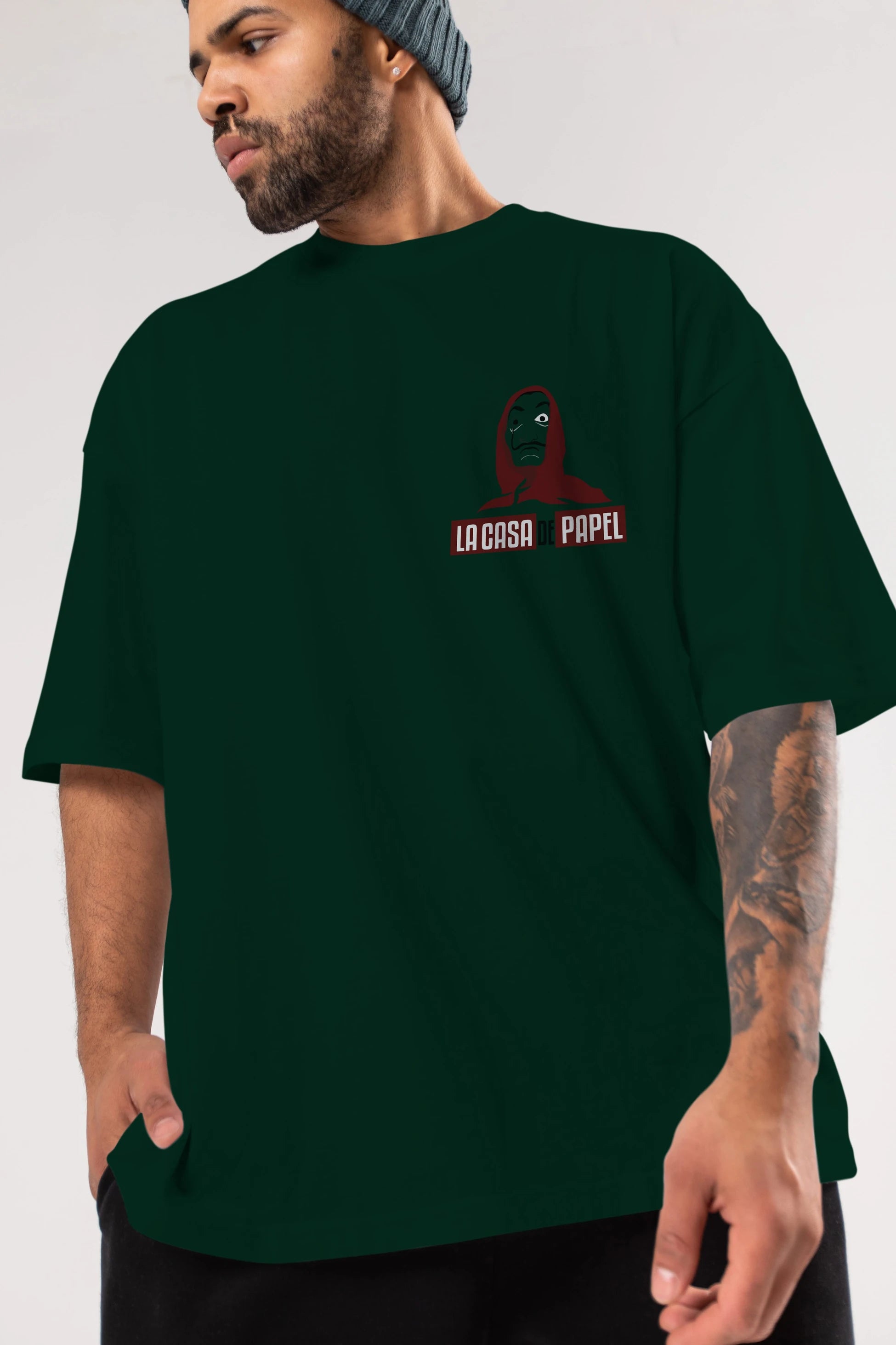La Casa De Papel (1) Ön Sol Baskılı Oversize t-shirt Erkek Kadın Unisex %100 Pamuk Bisiklet Yaka tişort