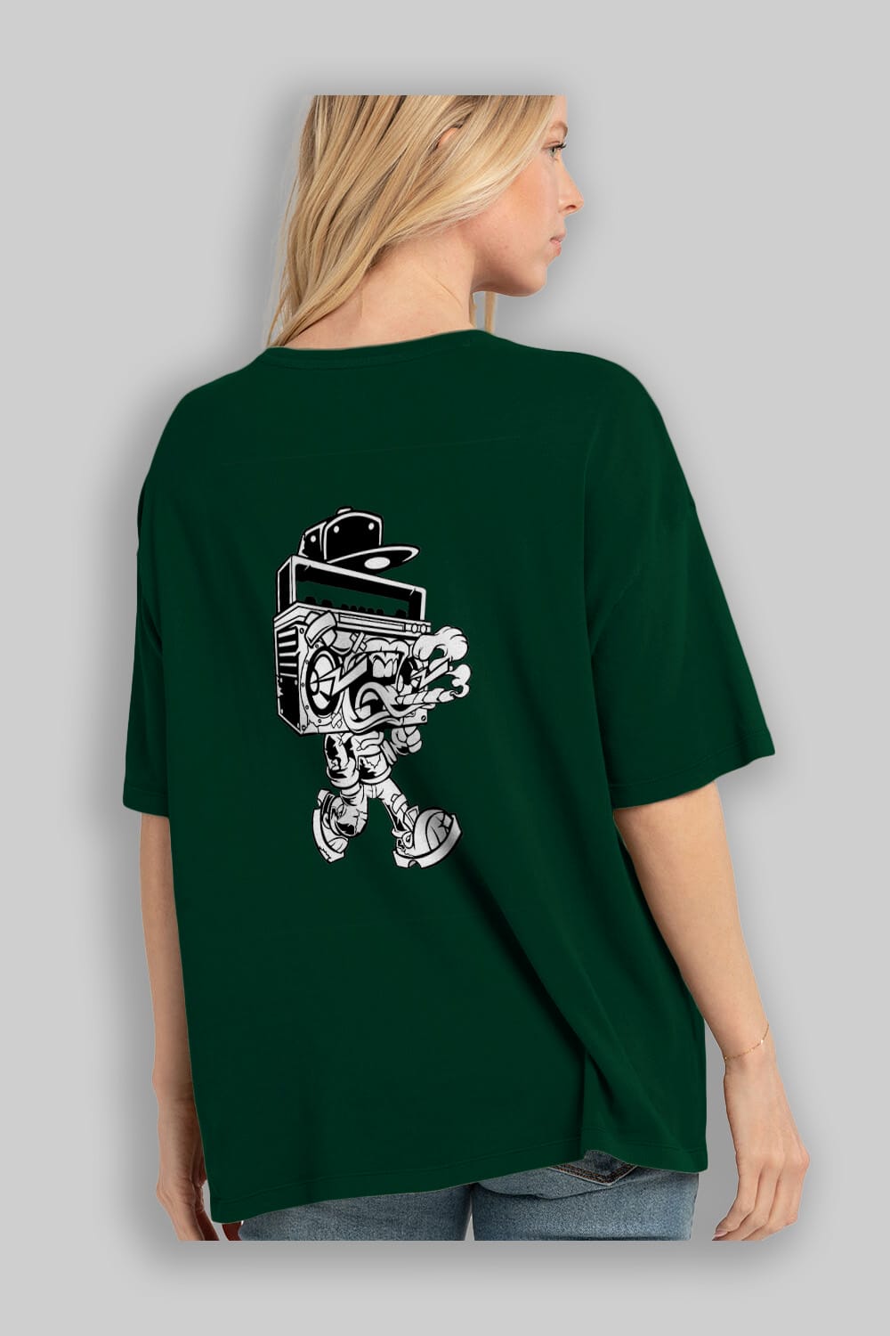 Boombox Arka Baskılı Oversize t-shirt Erkek Kadın Unisex %100 Pamuk tişort