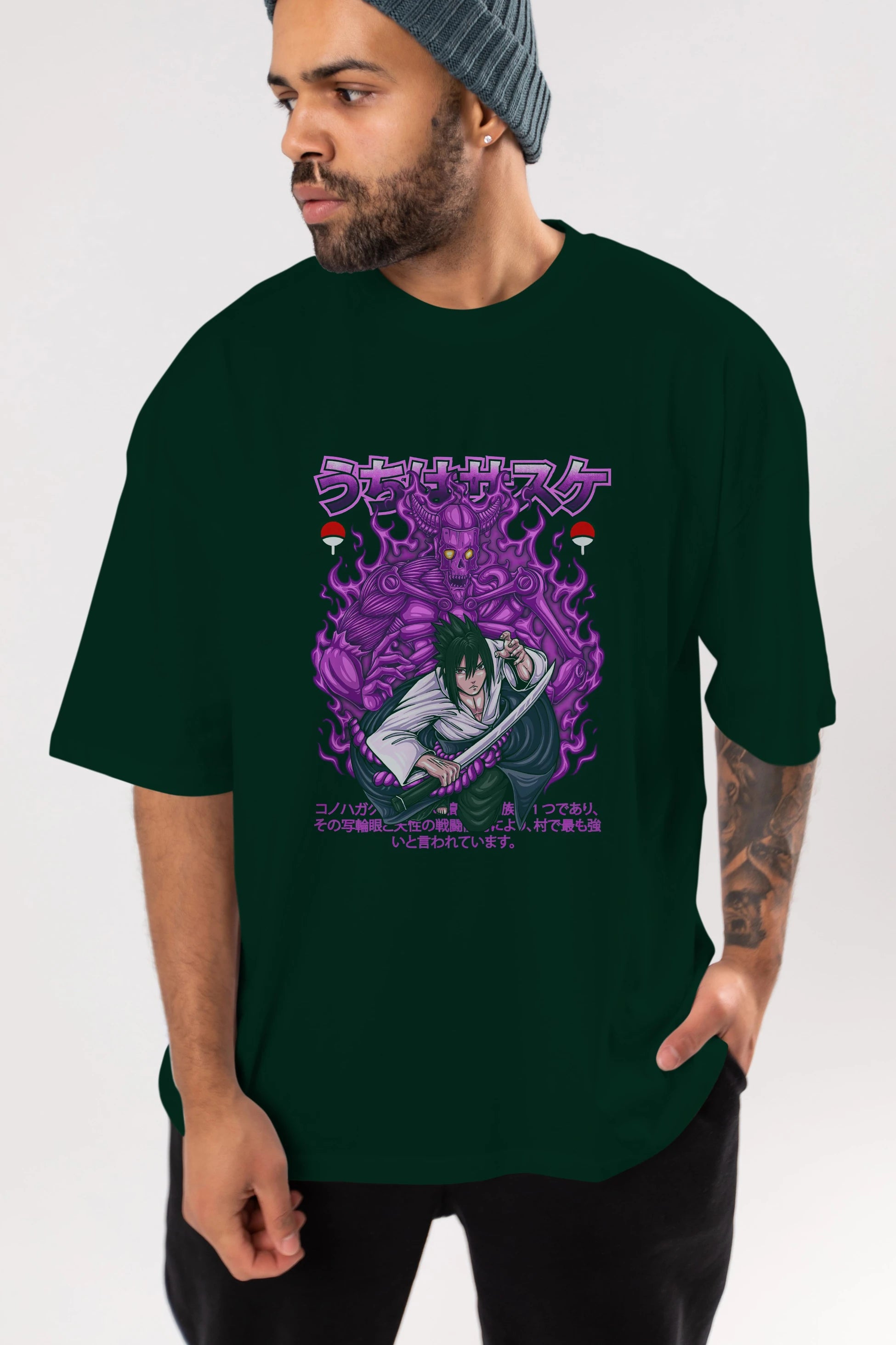 SASUKE UCHIHA NARUTO Anime Ön Baskılı Oversize t-shirt %100 pamuk Erkek Kadın Unisex