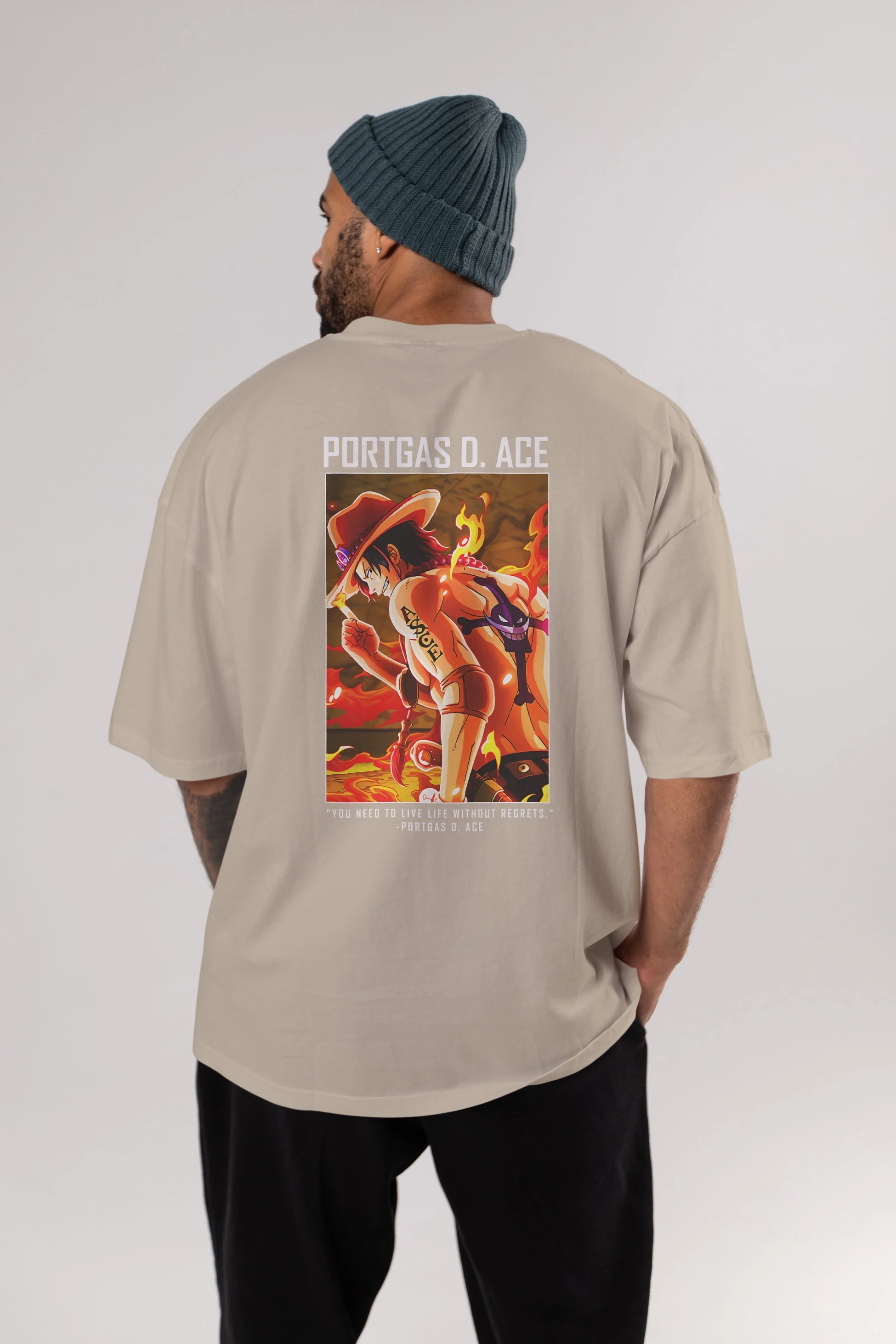 Portgas D. Ace Anime Arka Baskılı Oversize t-shirt Erkek Kadın Unisex %100 pamuk tişort