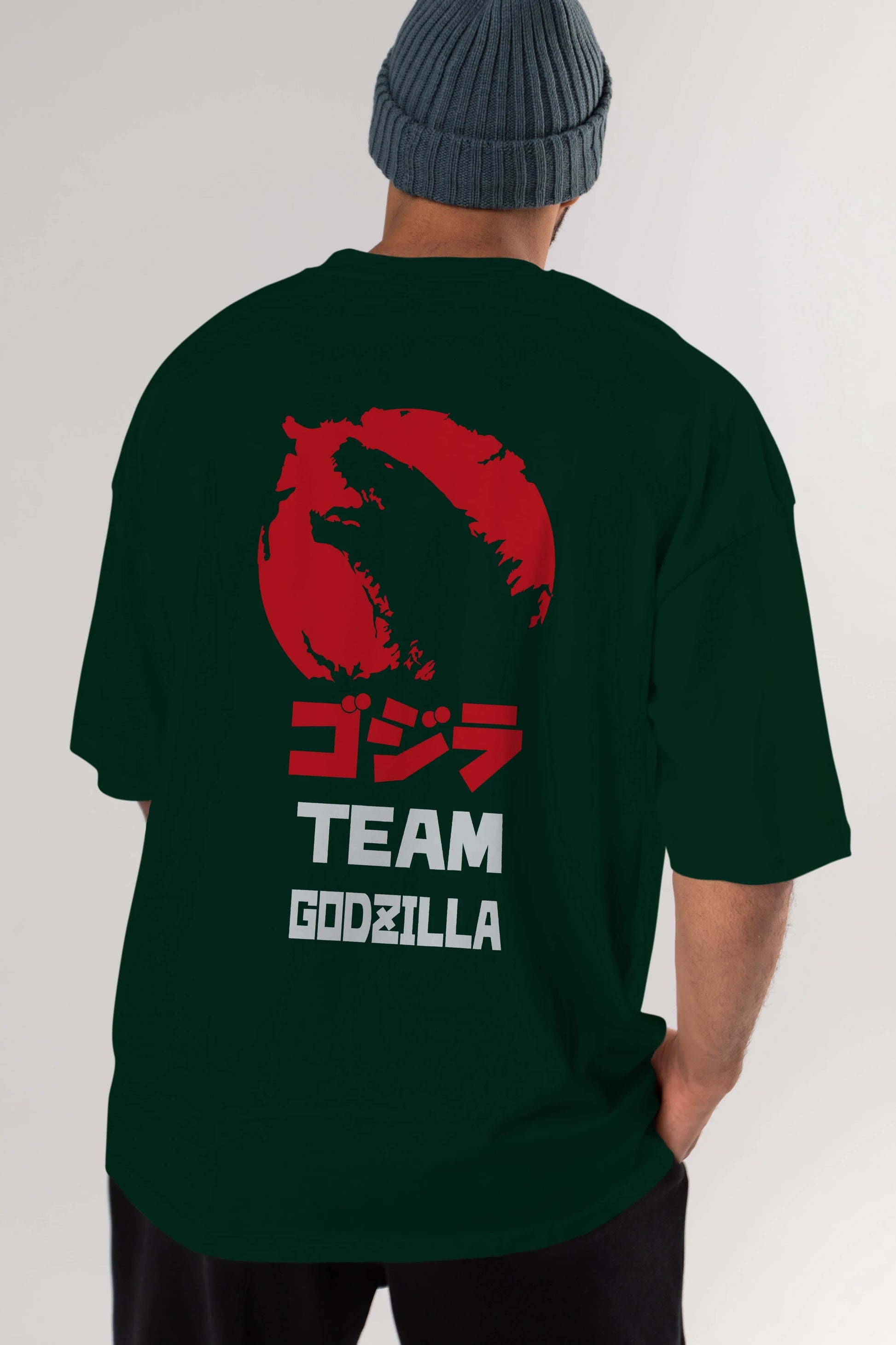 Team Godzilla Arka Baskılı Oversize t-shirt Erkek Kadın Unisex %100 Pamuk Bisiklet Yaka tişort