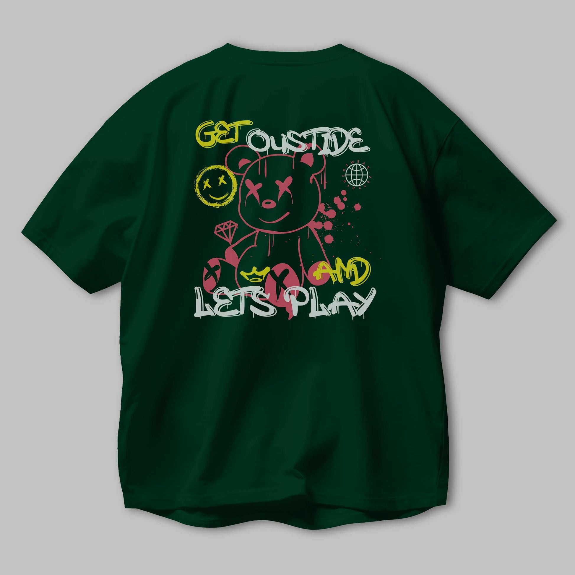 Get Outside Bear Arka Baskılı Oversize t-shirt Erkek Kadın Unisex