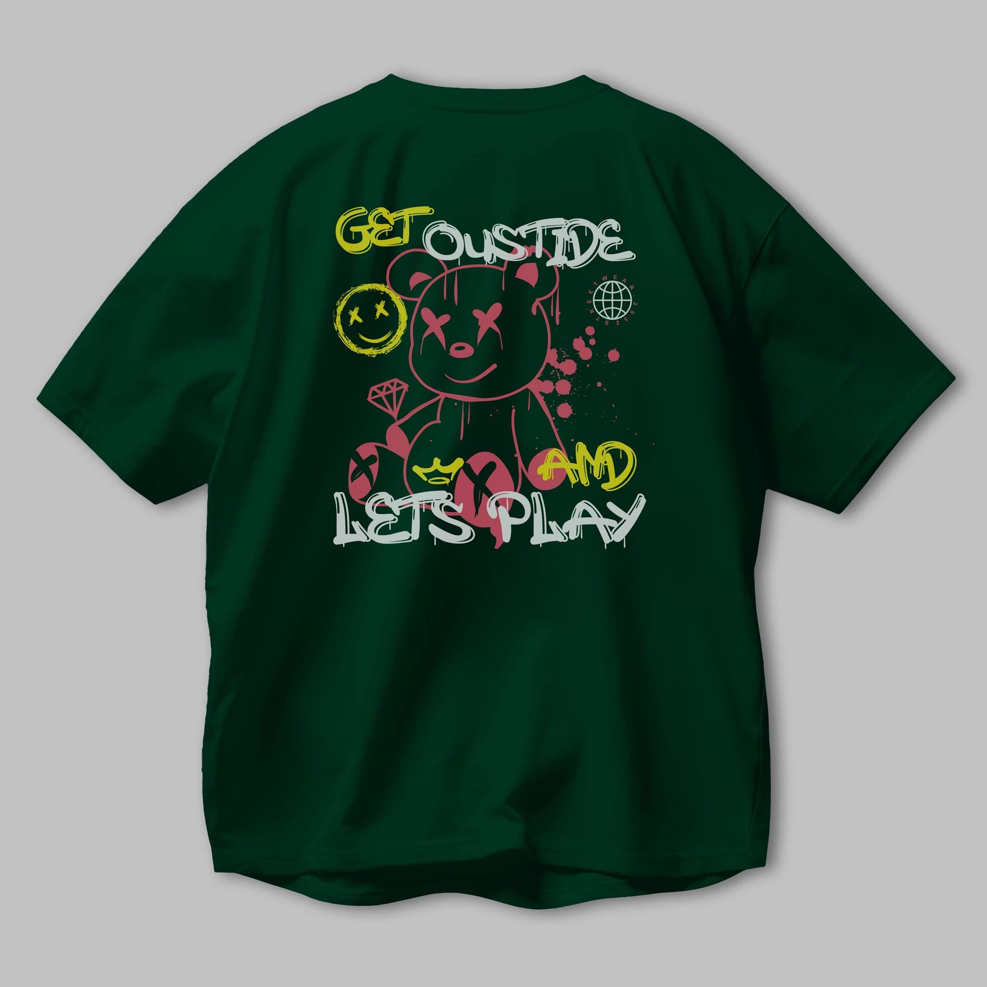 Get Outside Bear Arka Baskılı Oversize t-shirt Erkek Kadın Unisex