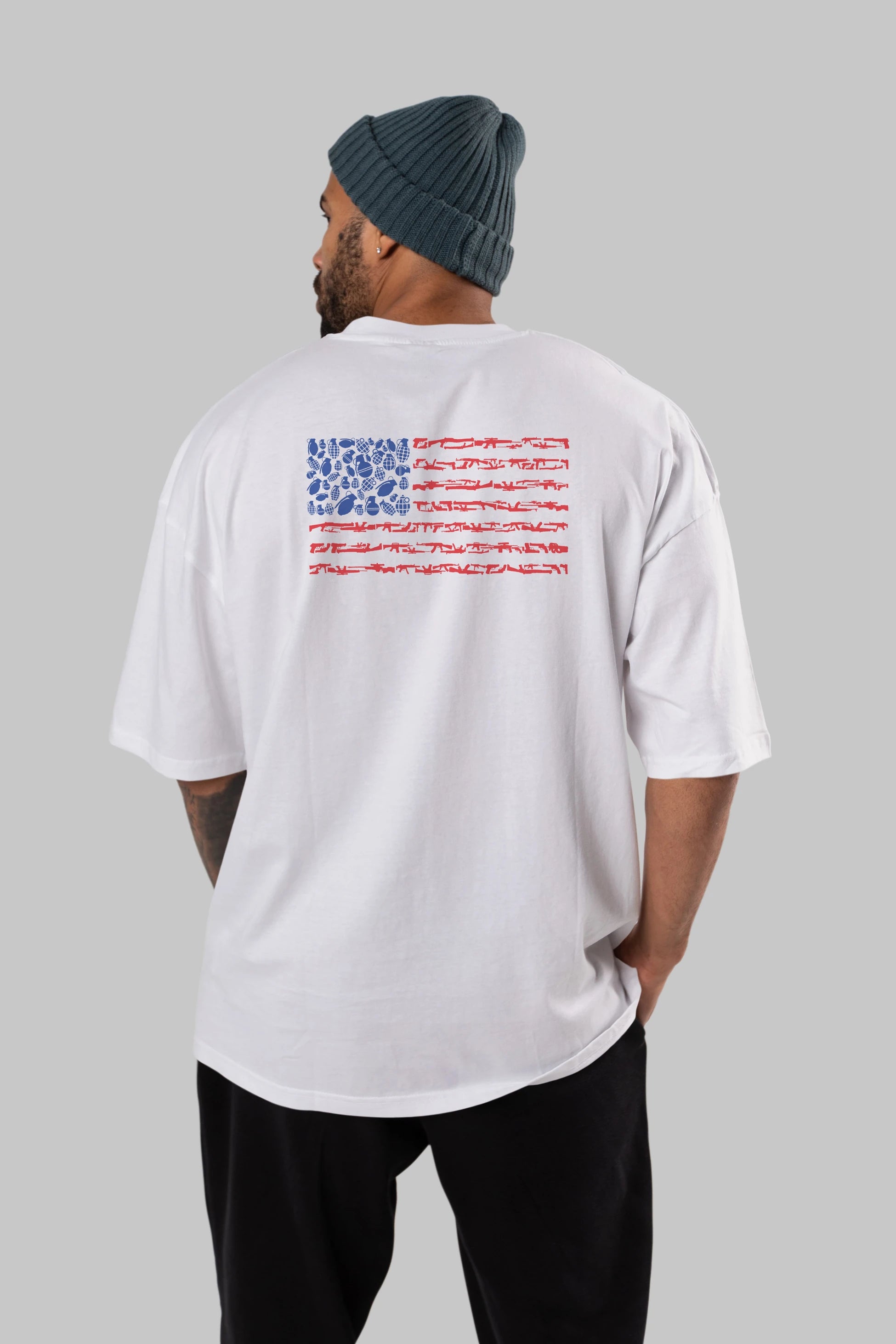 Weapon Flag Arka Baskılı Oversize t-shirt %100 pamuk Erkek Kadın Unisex