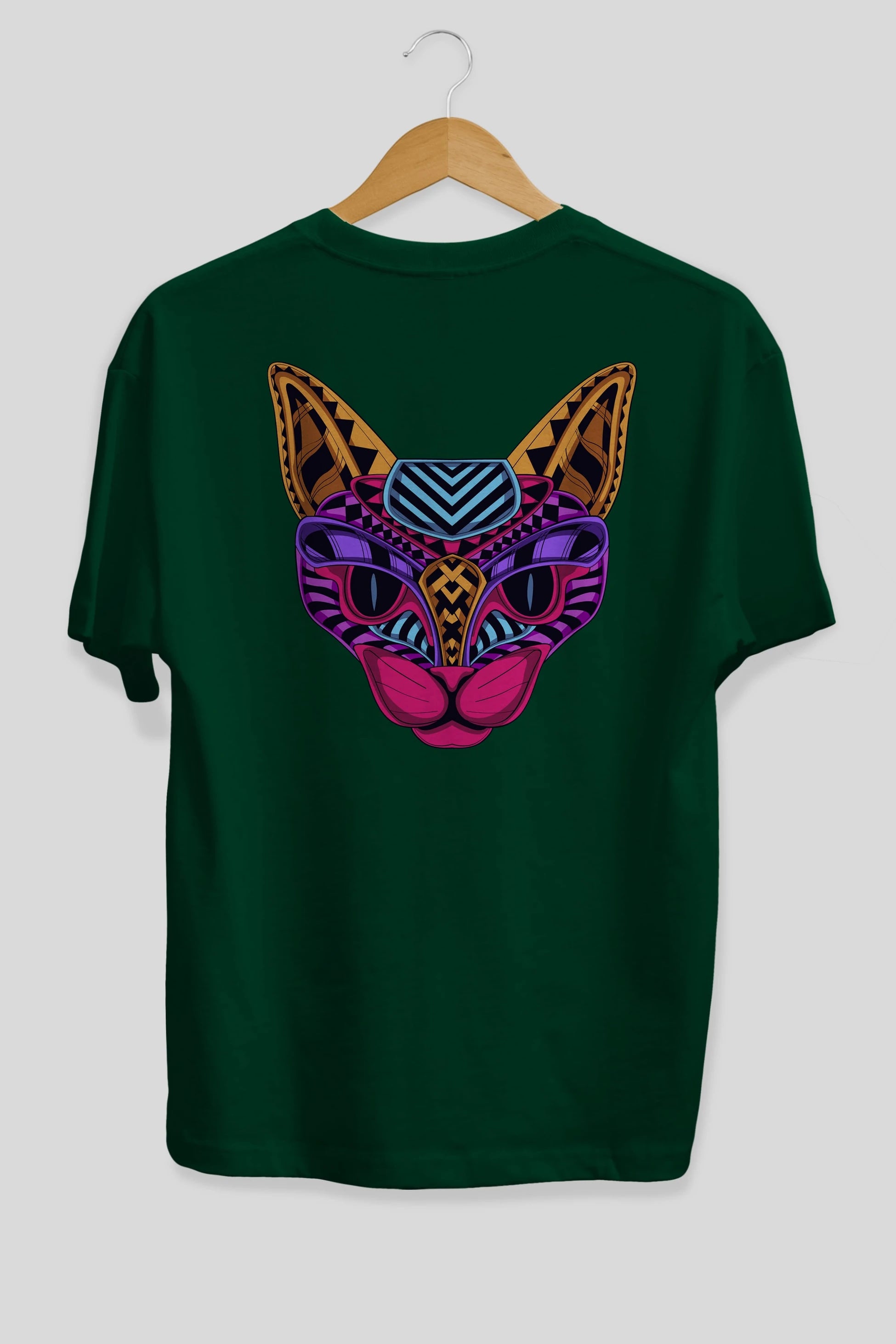 Black Neon Cat Arka Baskılı Oversize t-shirt Erkek Kadın Unisex
