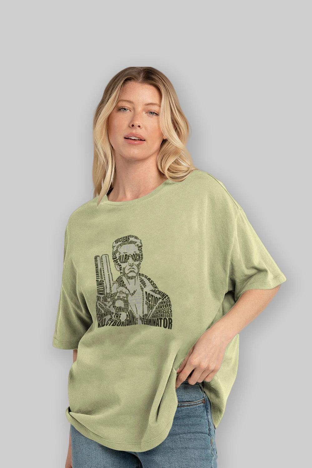 Terminator Calligram Ön Baskılı Oversize t-shirt %100 pamuk Erkek Kadın Unisex