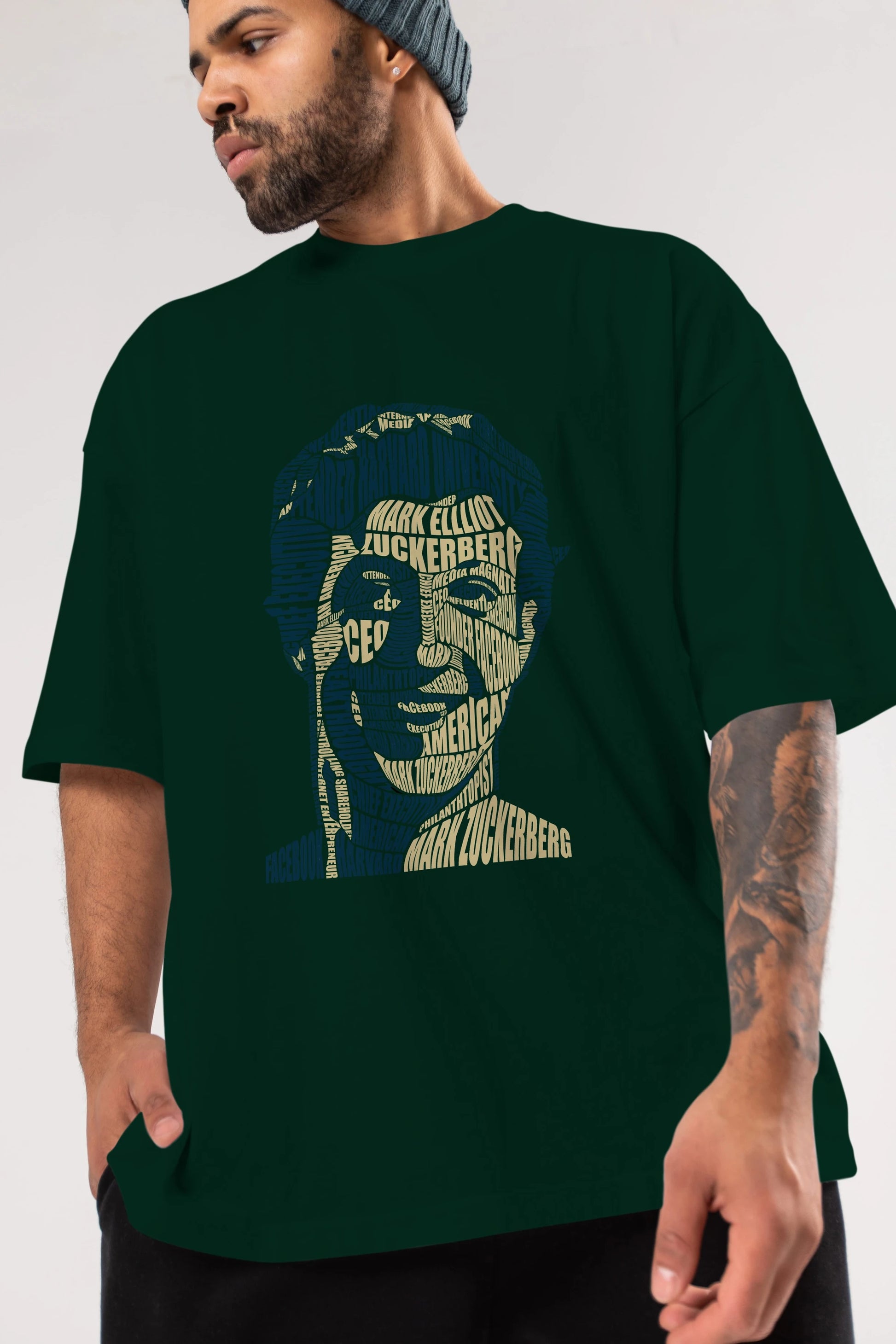 Mark Zuckerberg Calligram Ön Baskılı Oversize t-shirt %100 pamuk Erkek Kadın Unisex