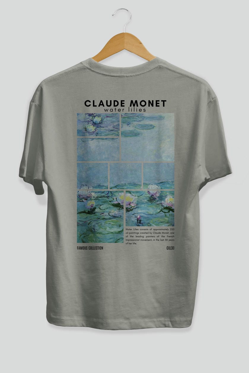 Claude Monet Arka Baskılı Oversize t-shirt Erkek Kadın Bisiklet Yaka Pamuk tişort
