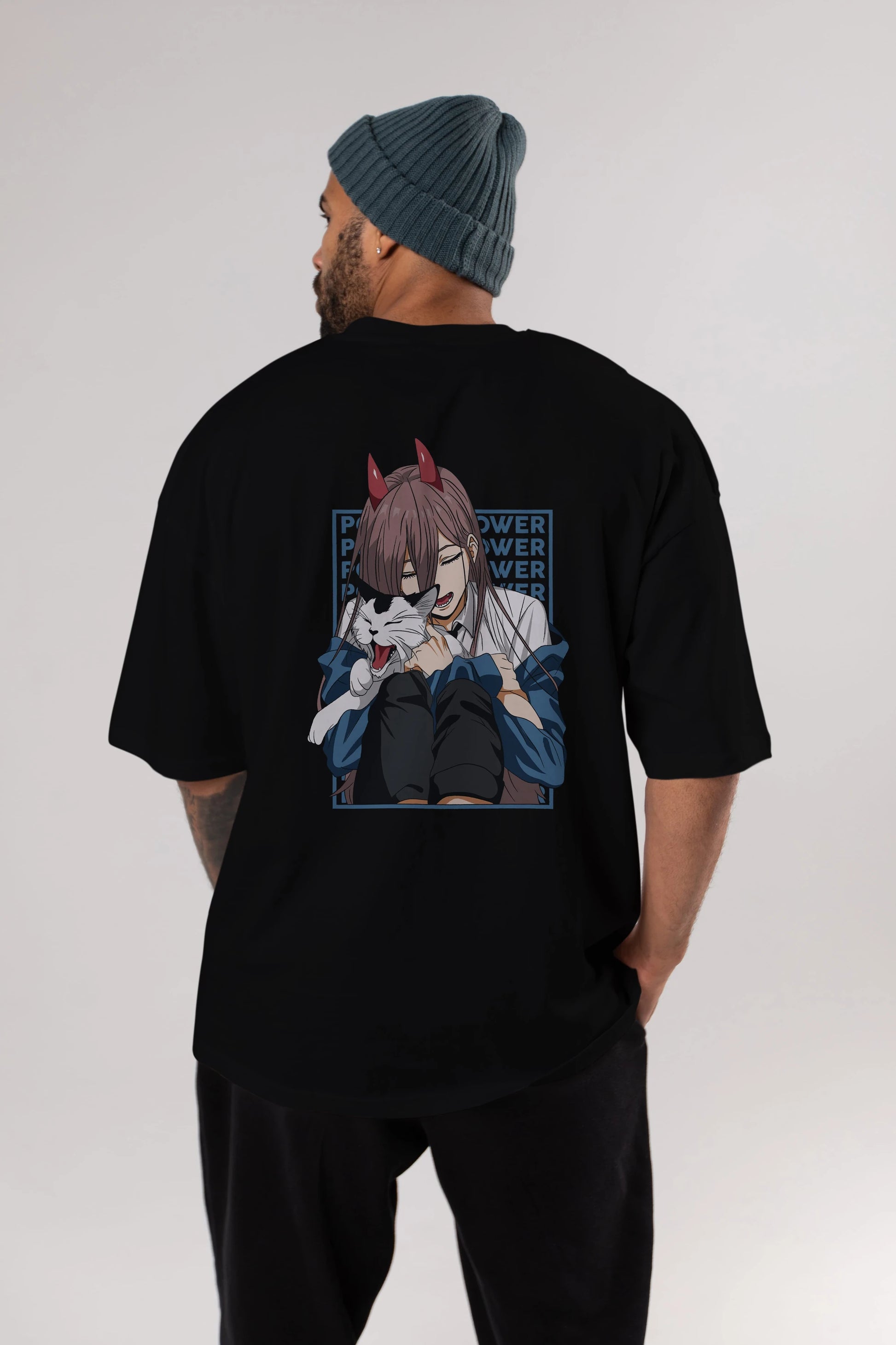 POWER CHAINSAWMAN Anime Arka Baskılı Oversize t-shirt Erkek Kadın Unisex