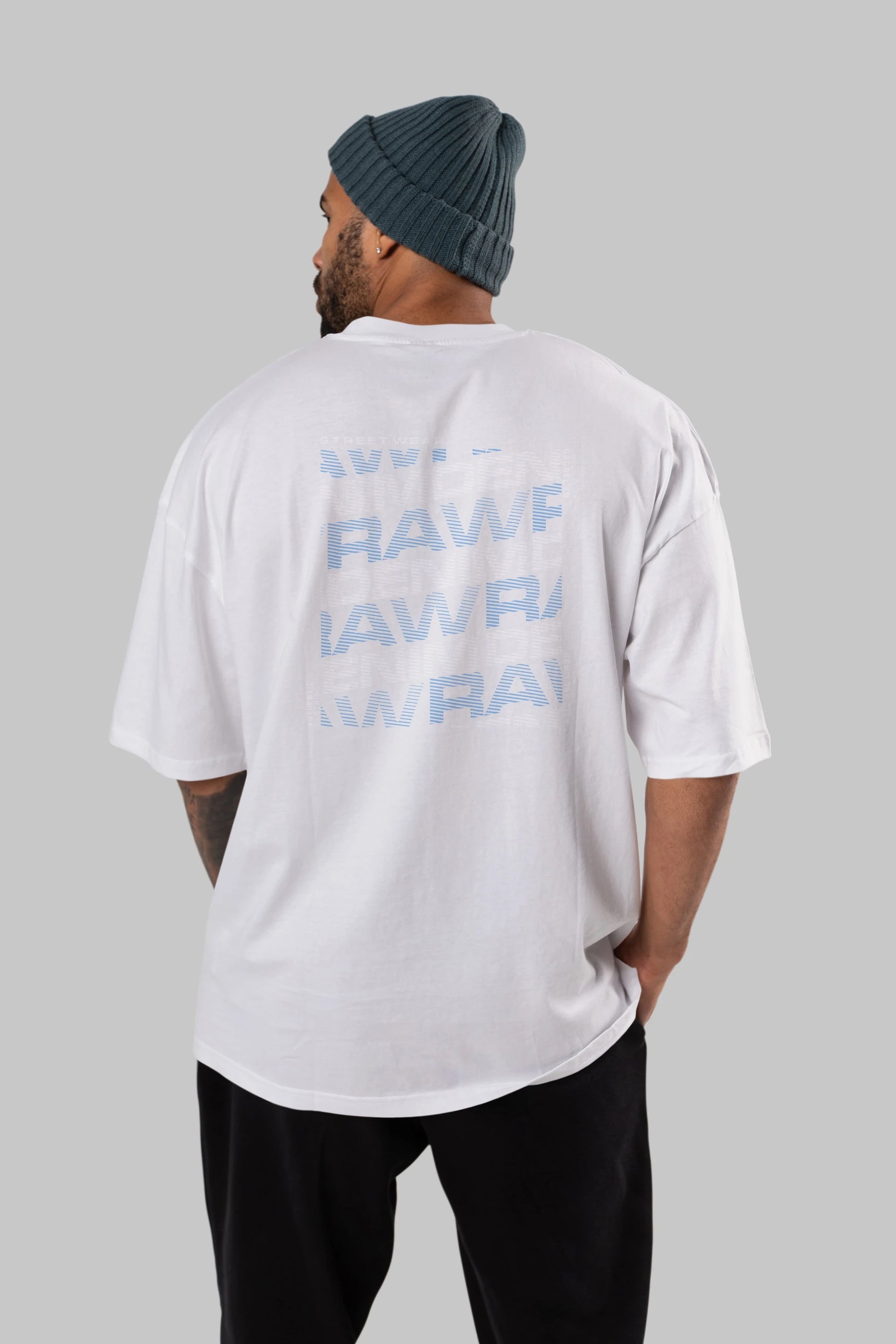 Raw Denim Arka Baskılı Oversize t-shirt Erkek Kadın Unisex