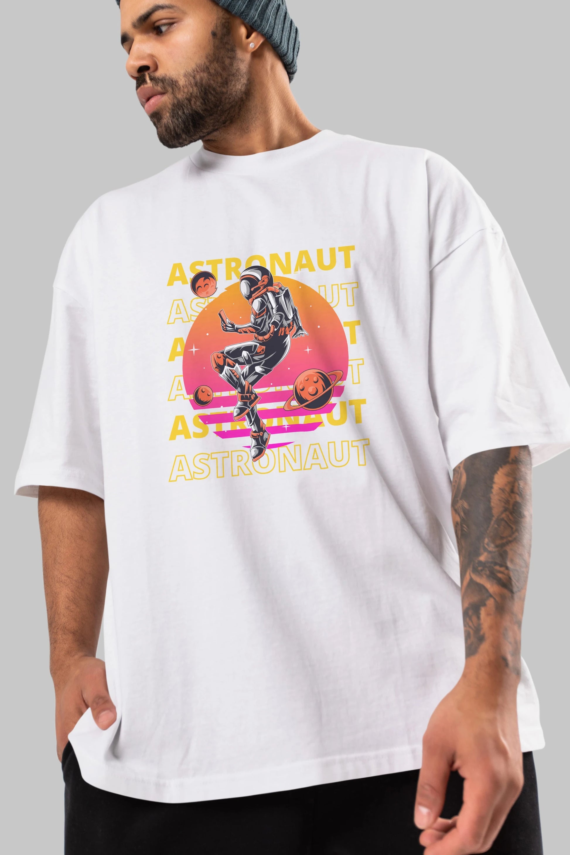 Astronaut Streetwear 2 Ön Baskılı Oversize t-shirt Erkek Kadın Unisex