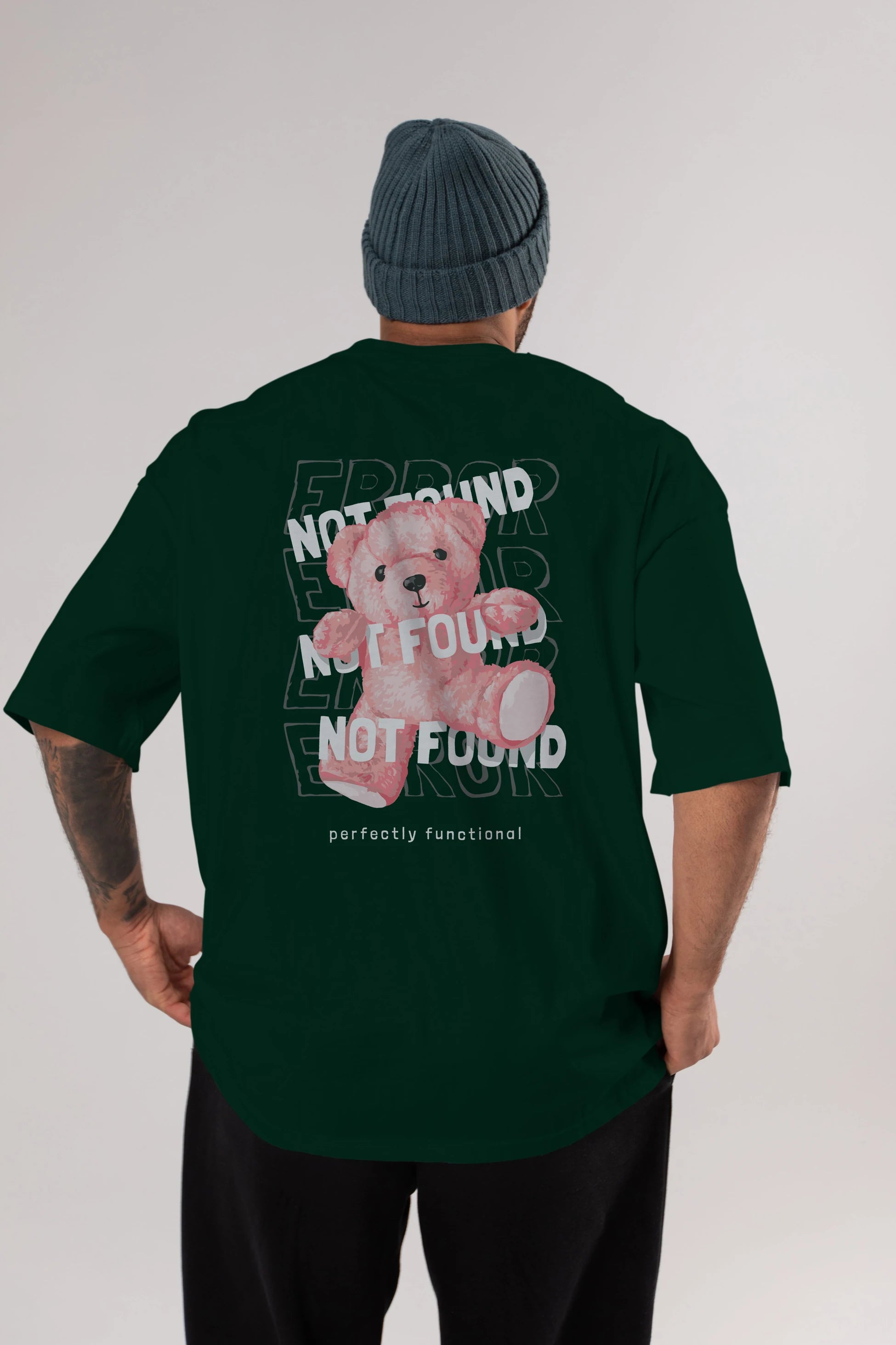 Error Not Found Bear Arka Baskılı Oversize t-shirt Erkek Kadın Unisex