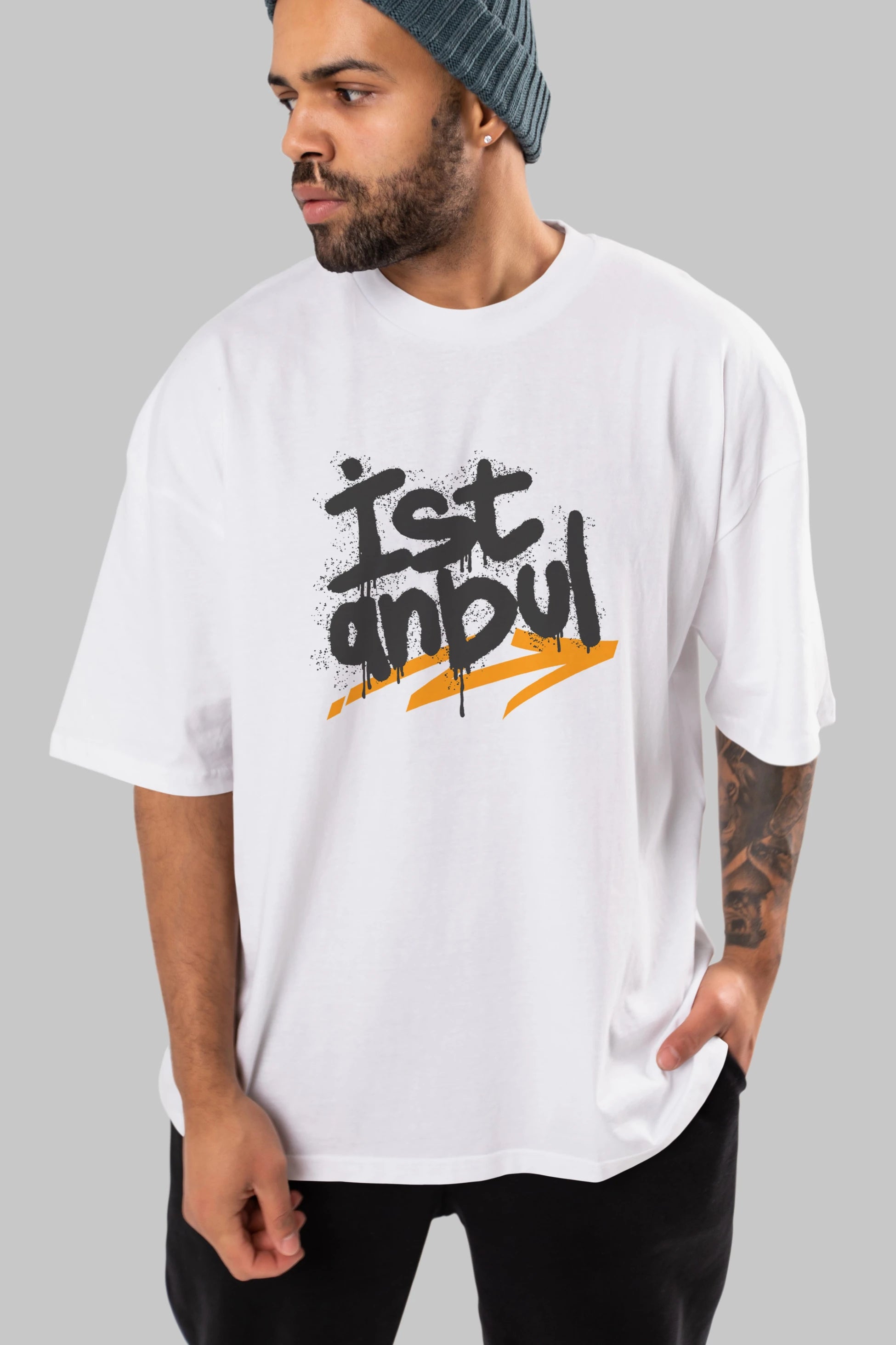 istanbul Yazılı Ön Baskılı Oversize t-shirt Erkek Kadın Unisex