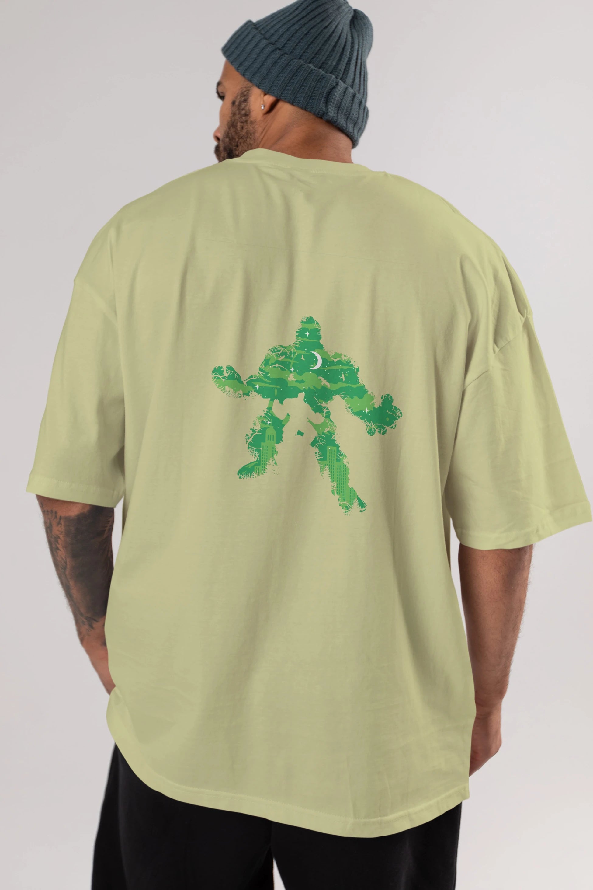 Green Monster Arka Baskılı Oversize t-shirt %100 pamuk Erkek Kadın Unisex