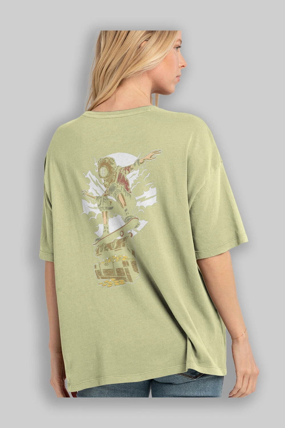 Diver Skater Treasure Arka Baskılı Oversize t-shirt Erkek Kadın Unisex %100 Pamuk