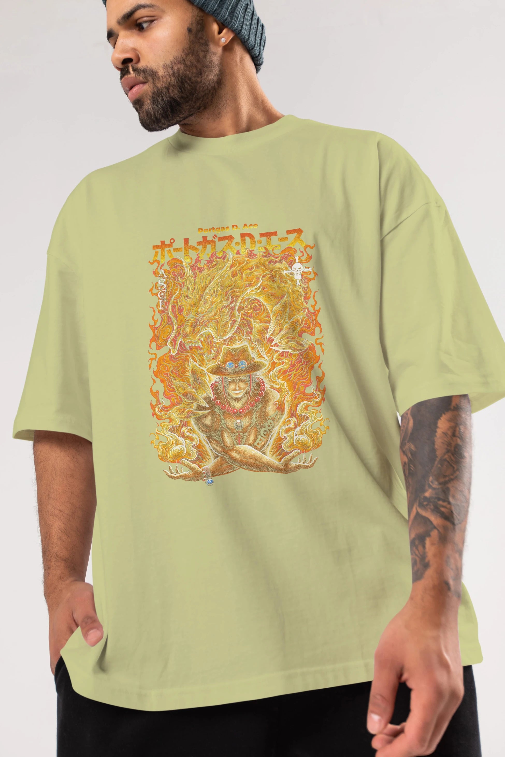 PORTGAS D. ACE Anime Ön Baskılı Oversize t-shirt %100 pamuk Erkek Kadın Unisex