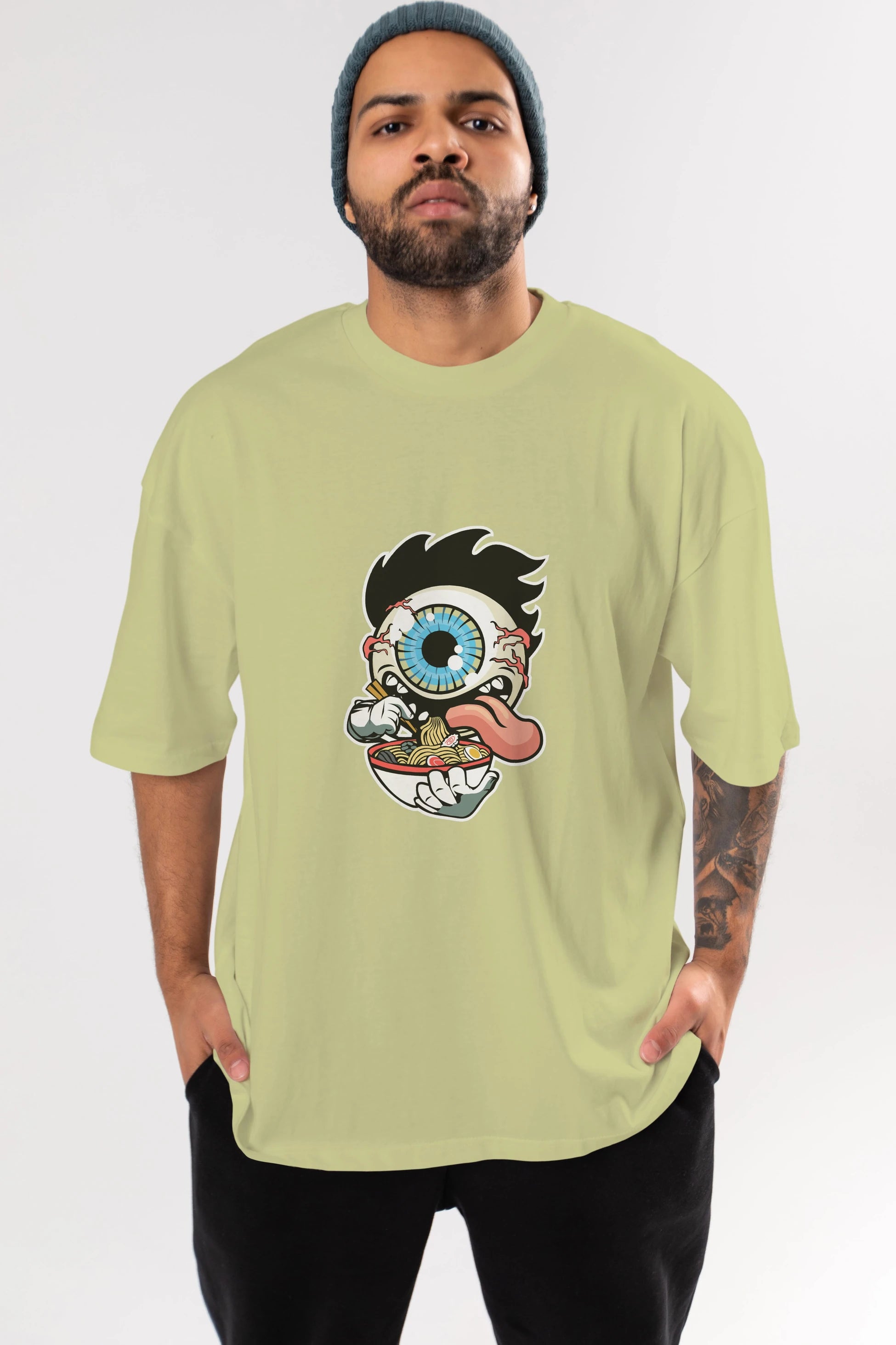 Eyeball Ramen Ön Baskılı Oversize t-shirt Erkek Kadın Unisex %100 Pamuk tişort