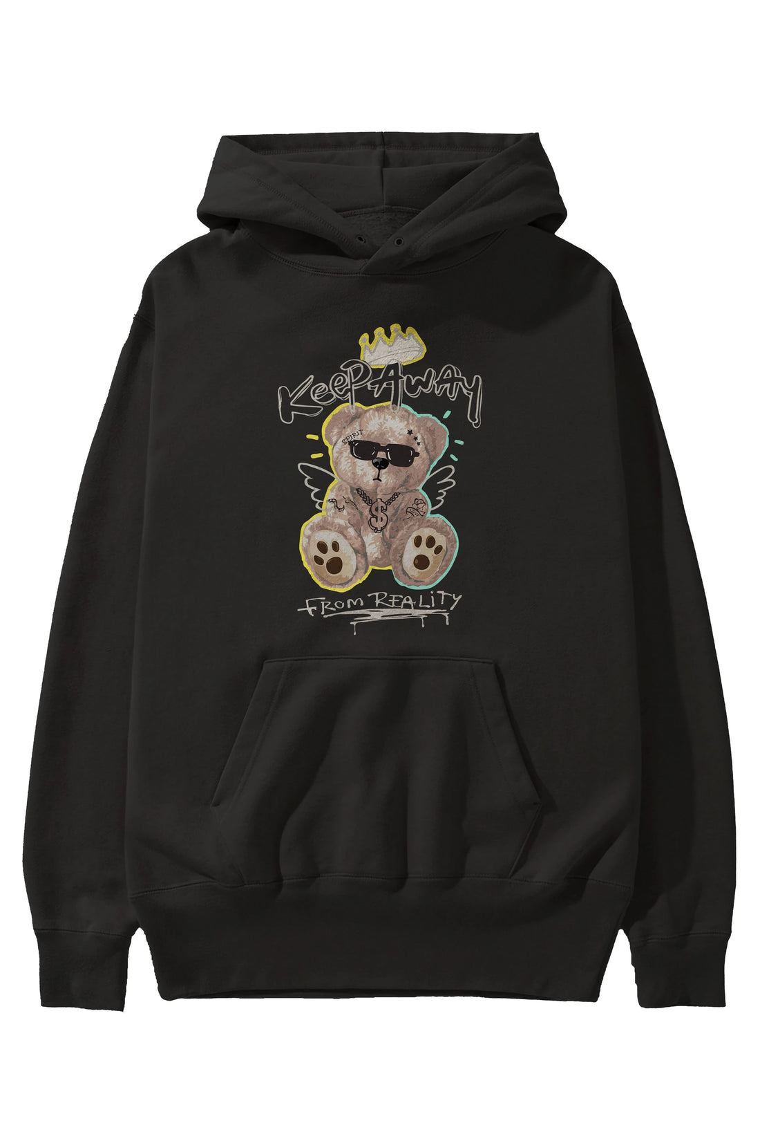 Keep Away Bear Ön Baskılı Hoodie Oversize Kapüşonlu Sweatshirt Erkek Kadın Unisex