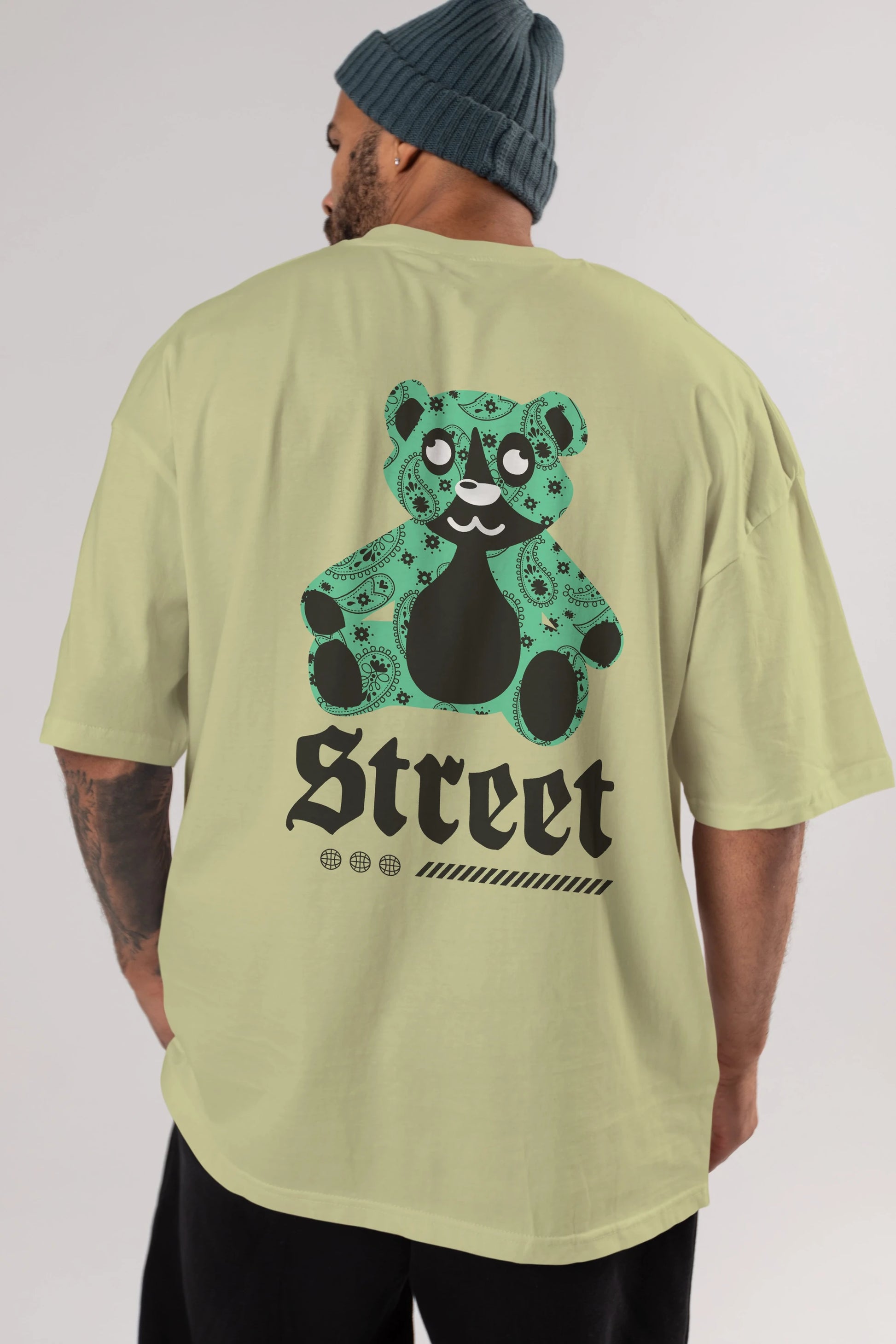 Street Bear Arka Baskılı Oversize t-shirt Erkek Kadın Unisex